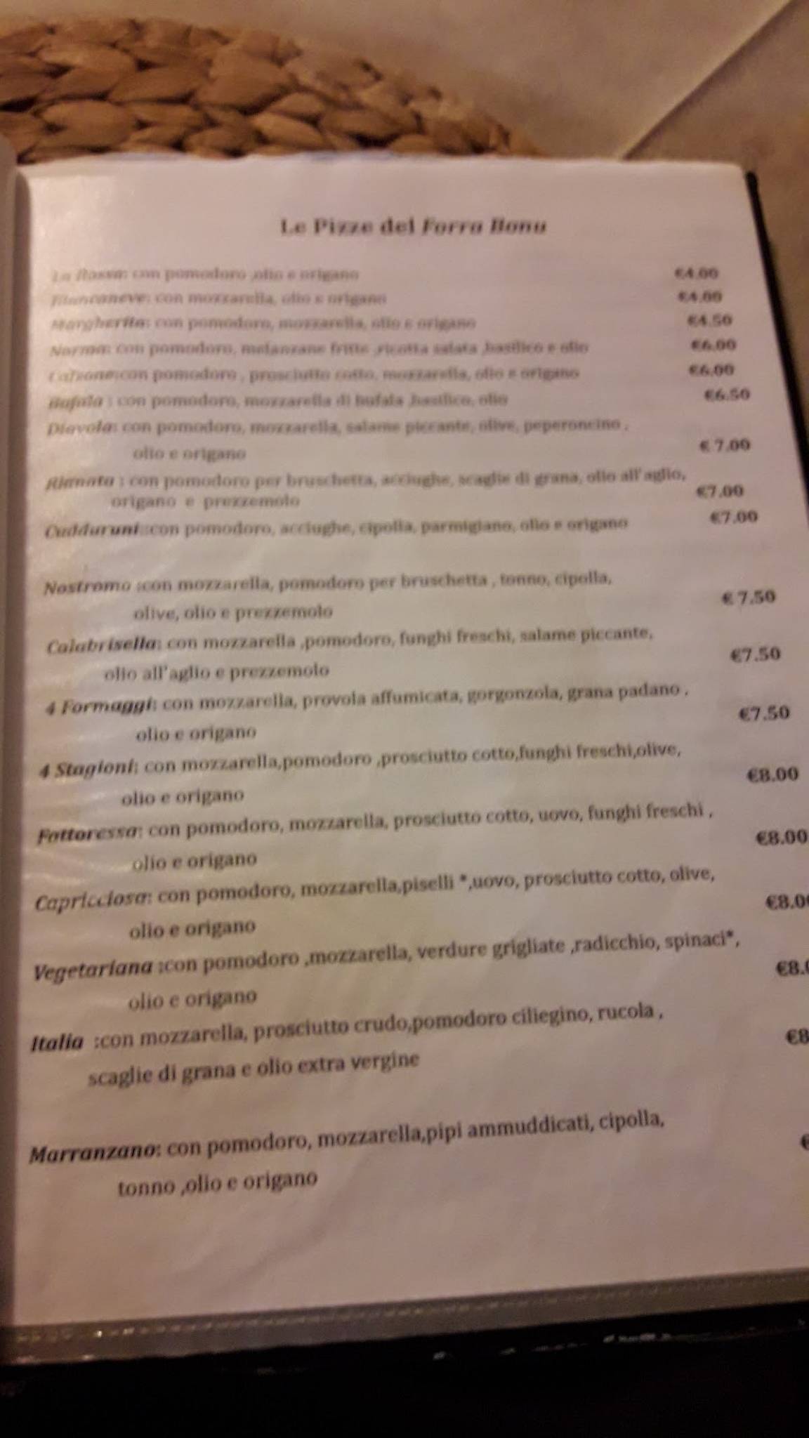 Menu di Forra Bonu 