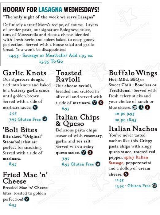 Wholly Stromboli menu