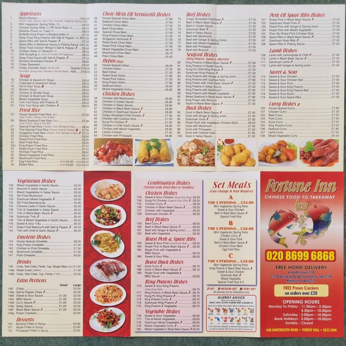 Menu at Fortune Inn restaurant, London, 63B Dartmouth Rd