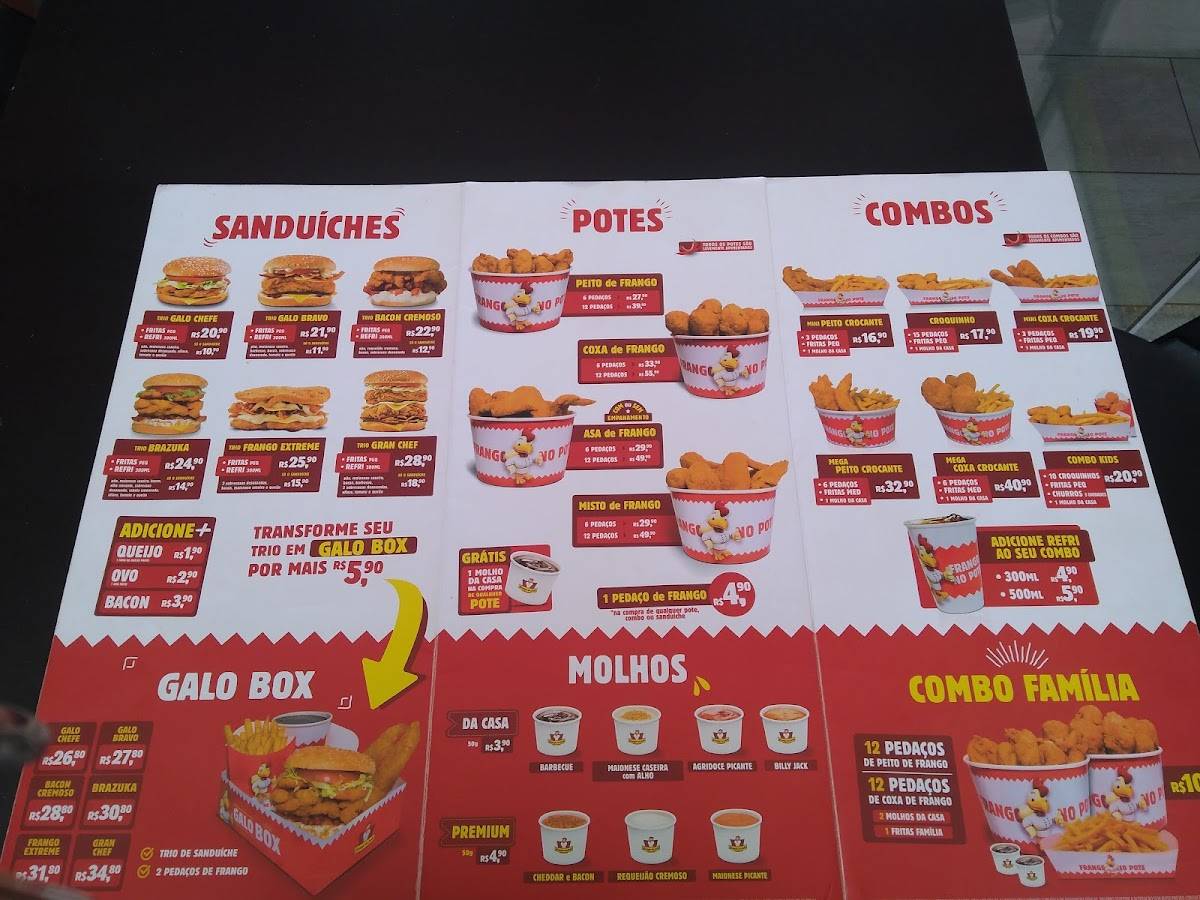 Menu em Frango no Pote restaurante Santa Maria Área Especial Lado