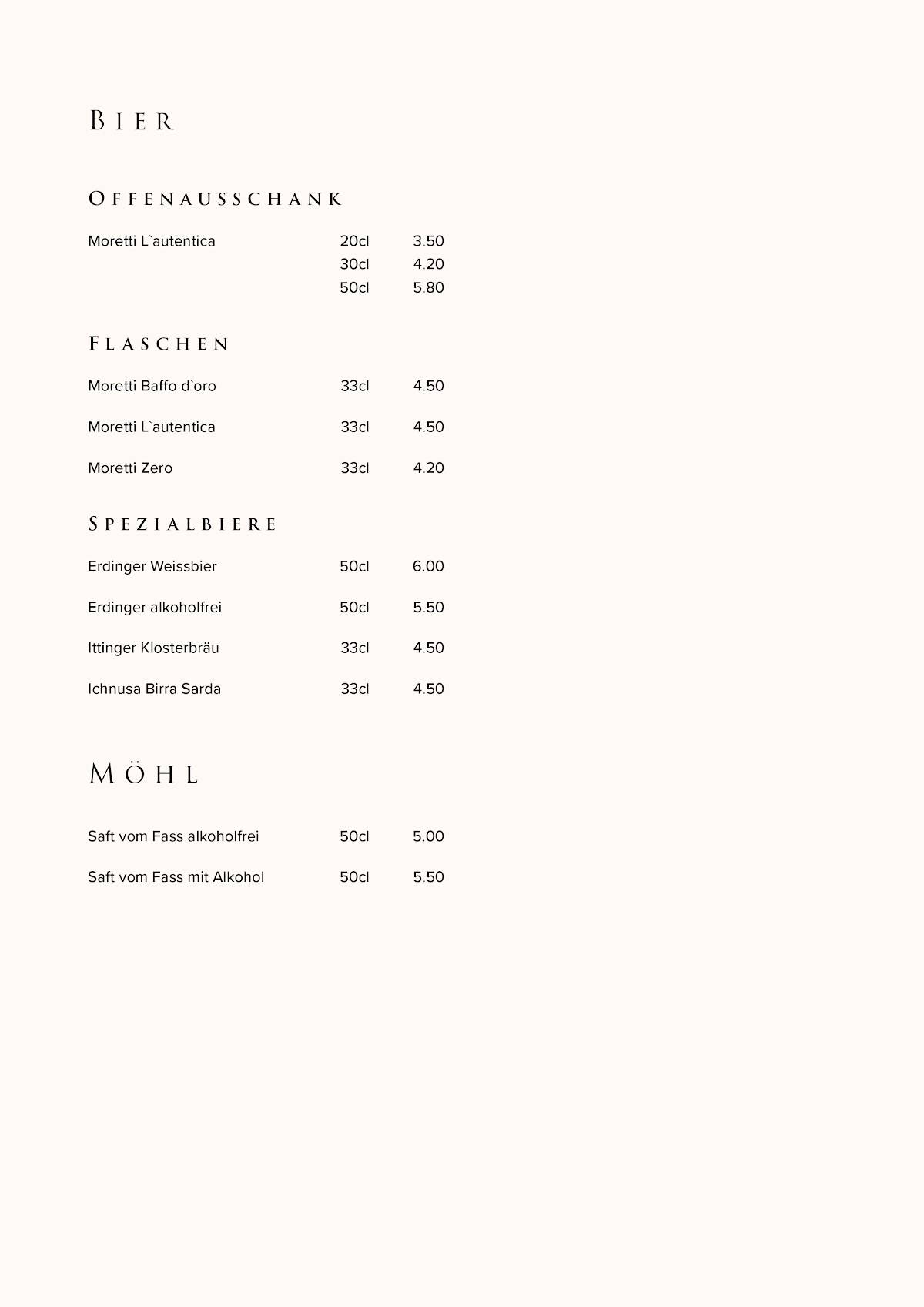 Menu di Pizzeria Löwen 