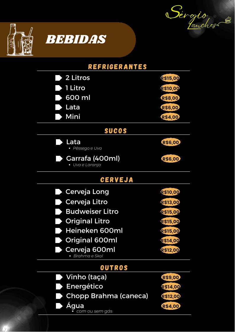 Sérgio Lanches cardápio