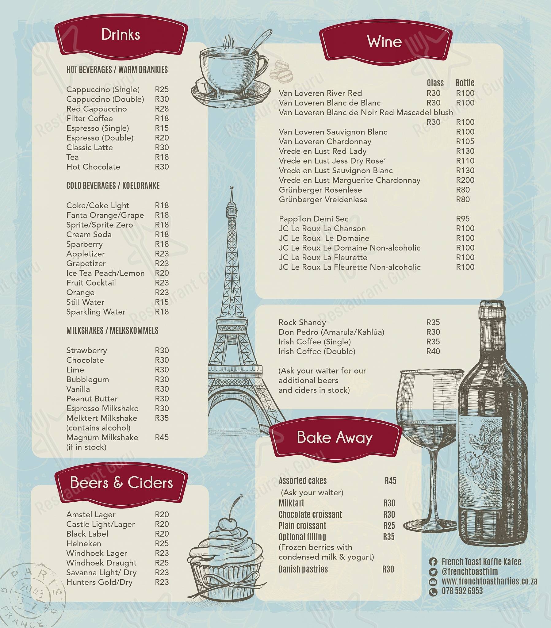 Menu at French Toast Koffie Kafee cafe, Hartbeespoort