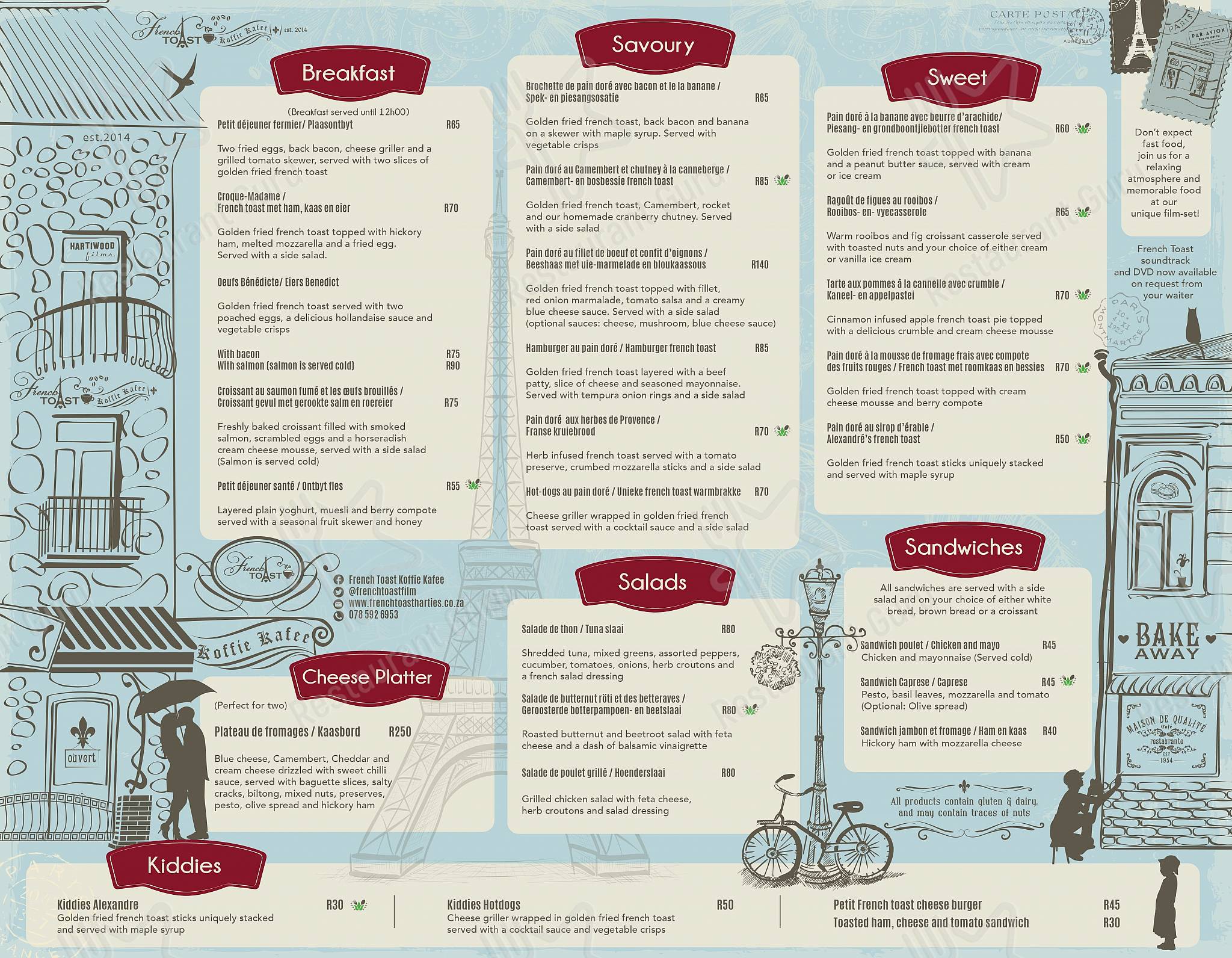 Menu at French Toast Koffie Kafee cafe, Hartbeespoort