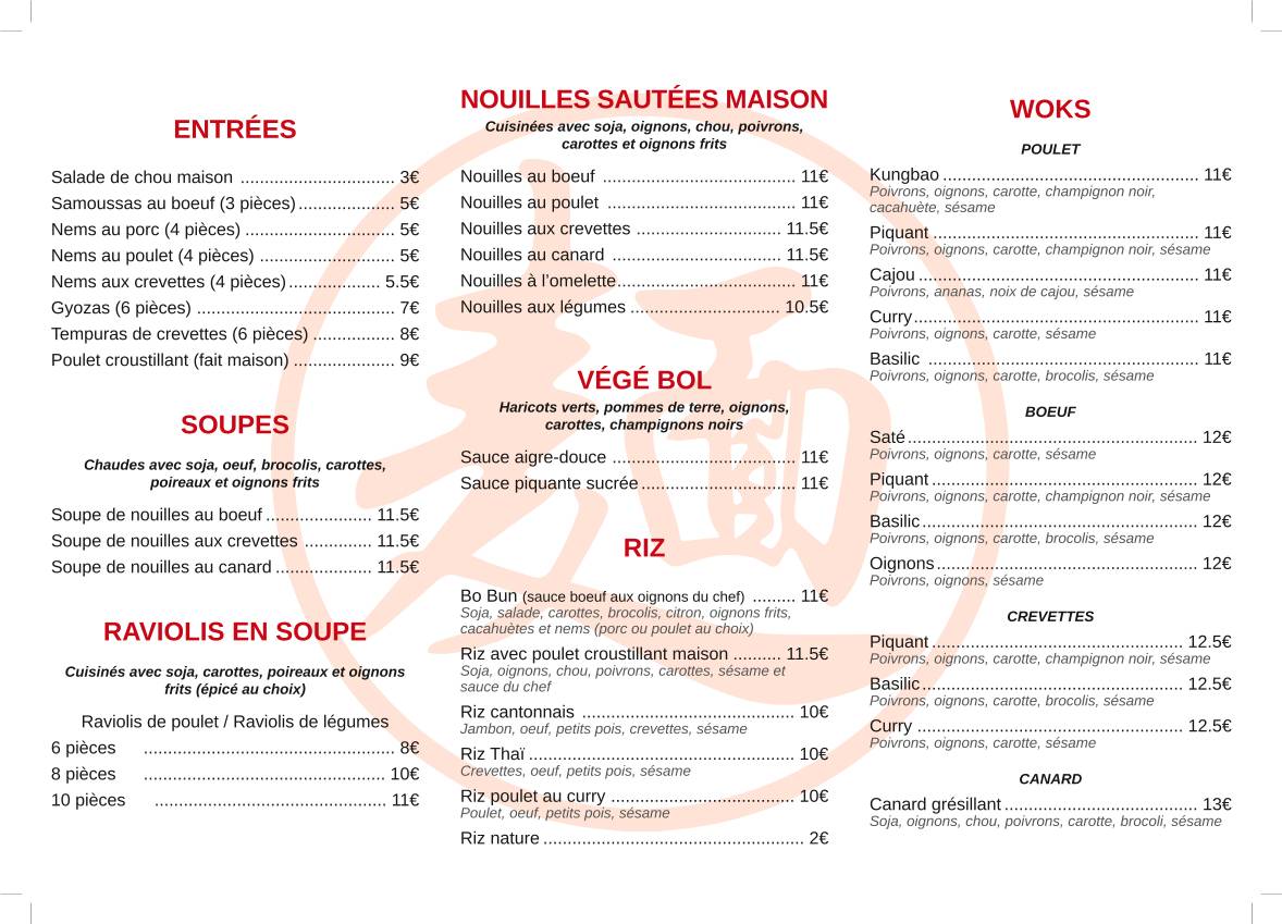 Menu de Frères Z Bègles