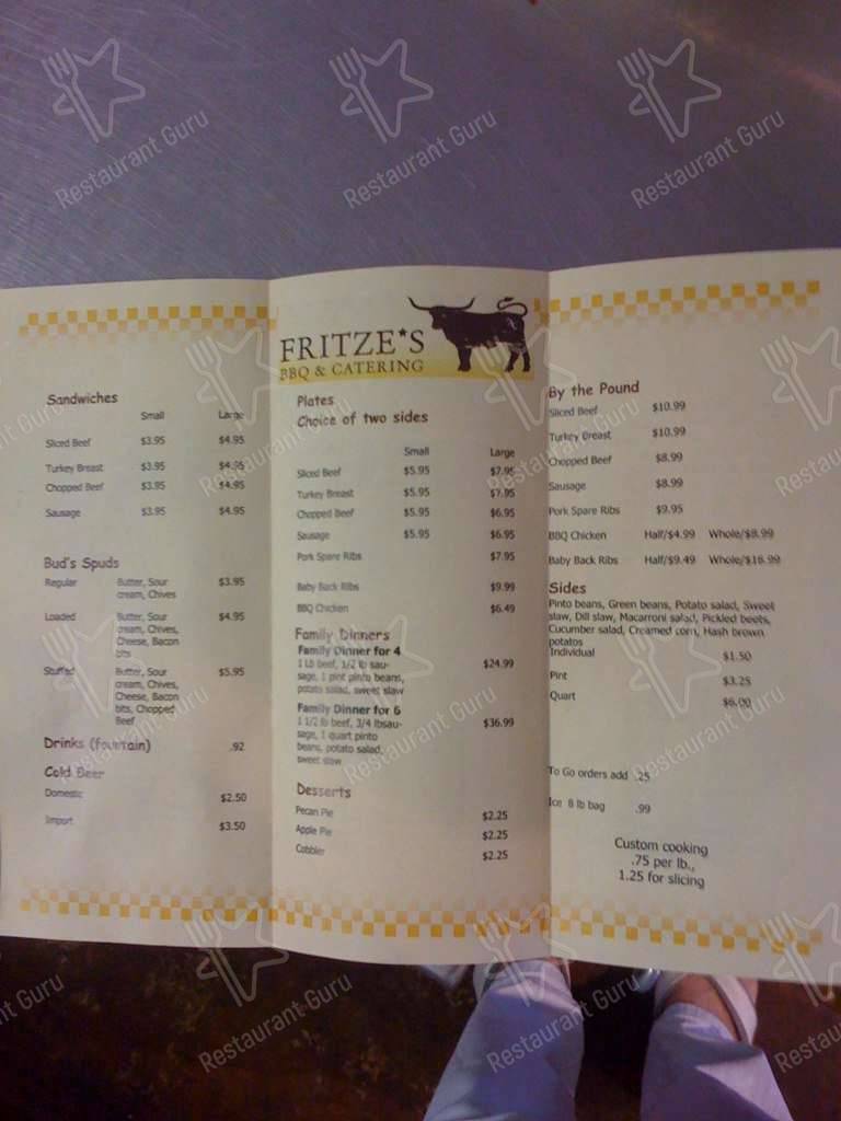 Menu at Fritze's BBQ & Catering, Boerne