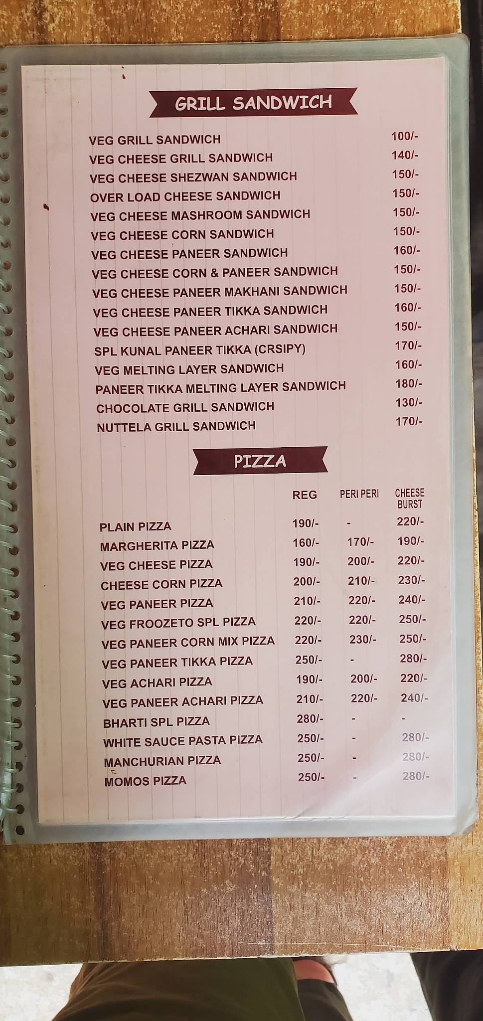 Froozeto menu