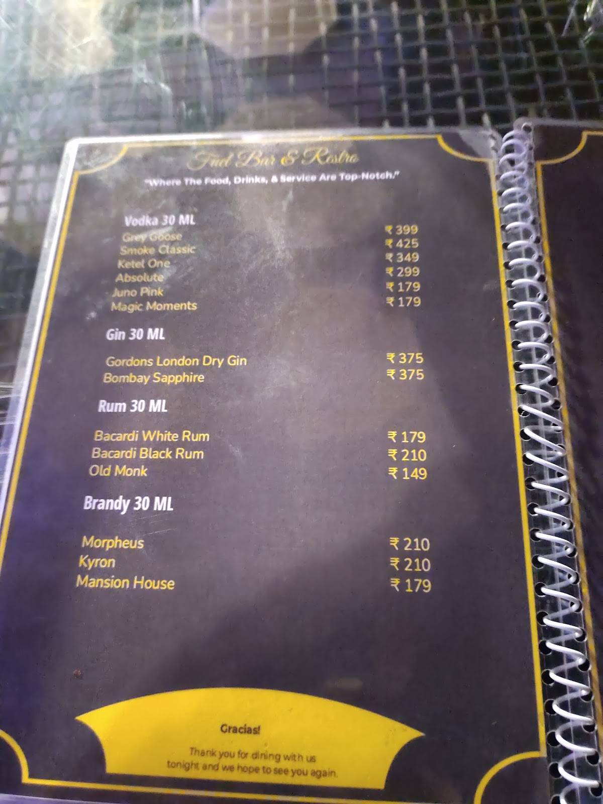 VIBES RESTRO menu