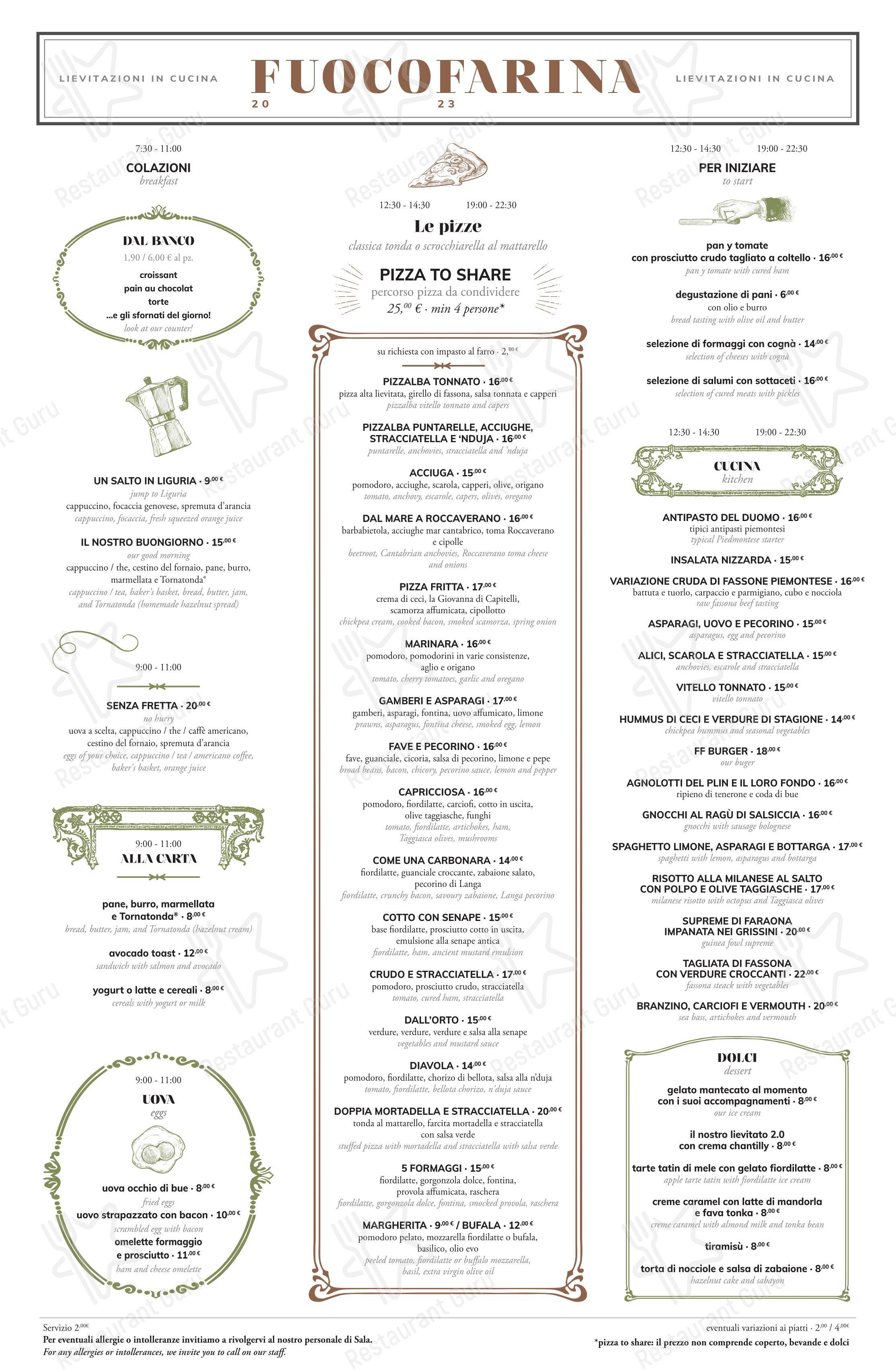 Menu di FuocoFarina - Menu bar
