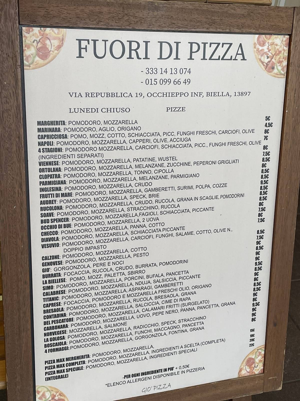 Menu di Giò Pizza 