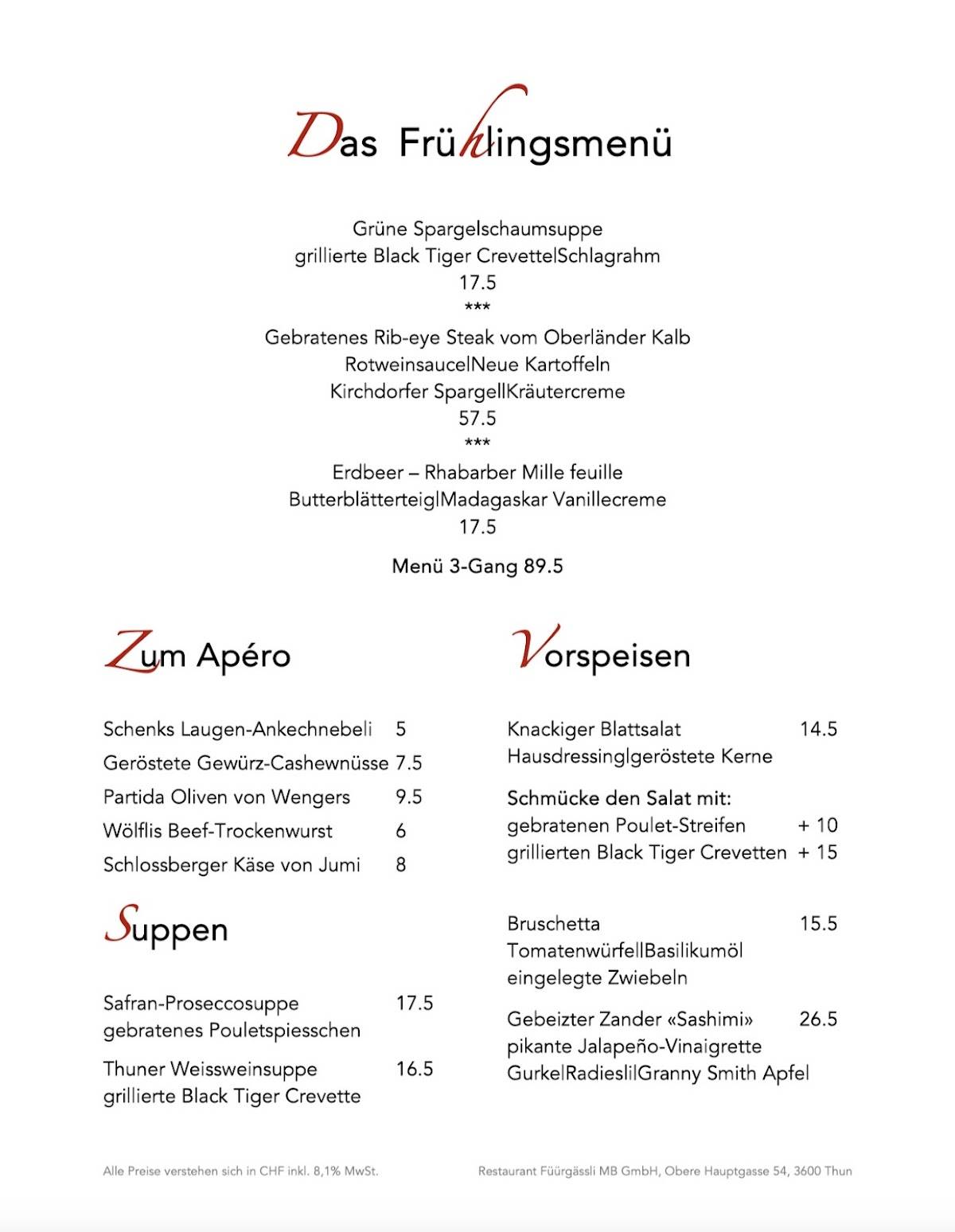 Menu di Füürgässli 