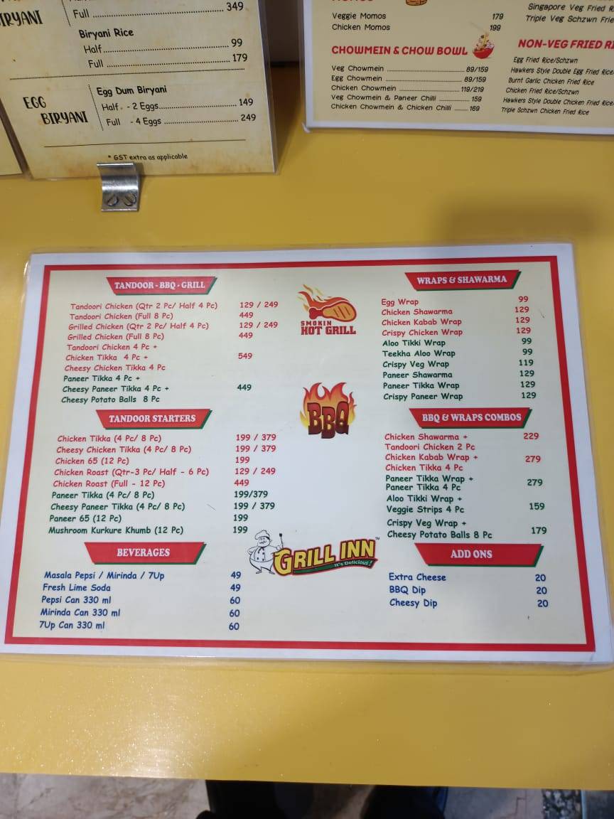 GRILL INN NIHARIKA menu