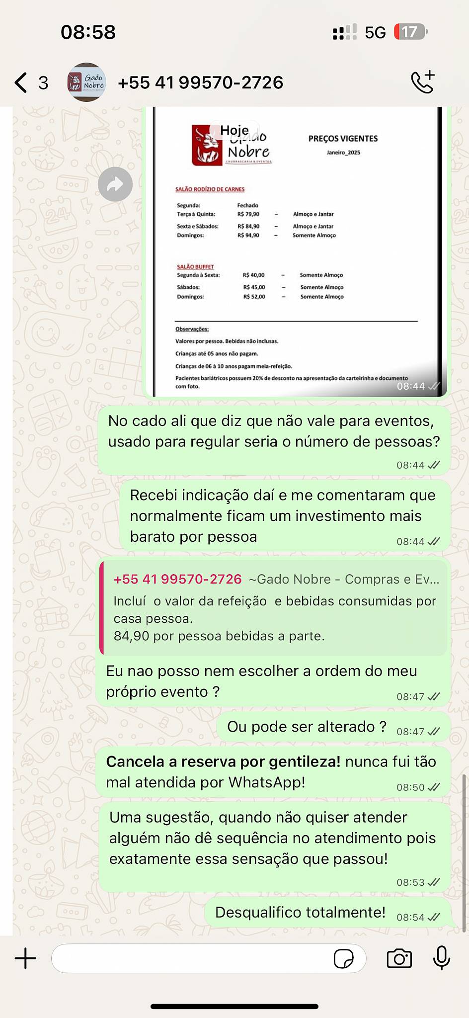 Gado Nobre Churrascaria & Eventos cardápio