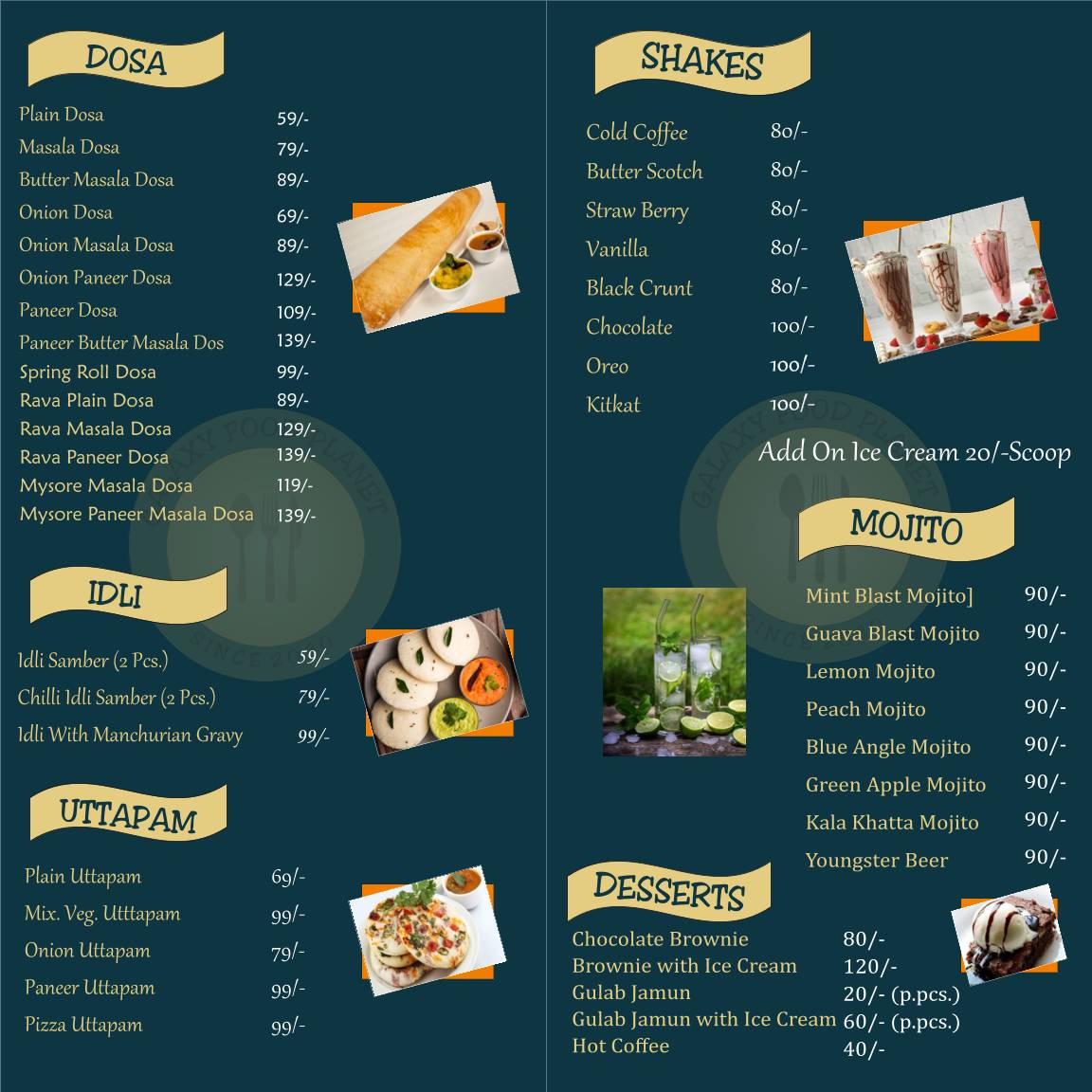 Galaxy Food Planet menu