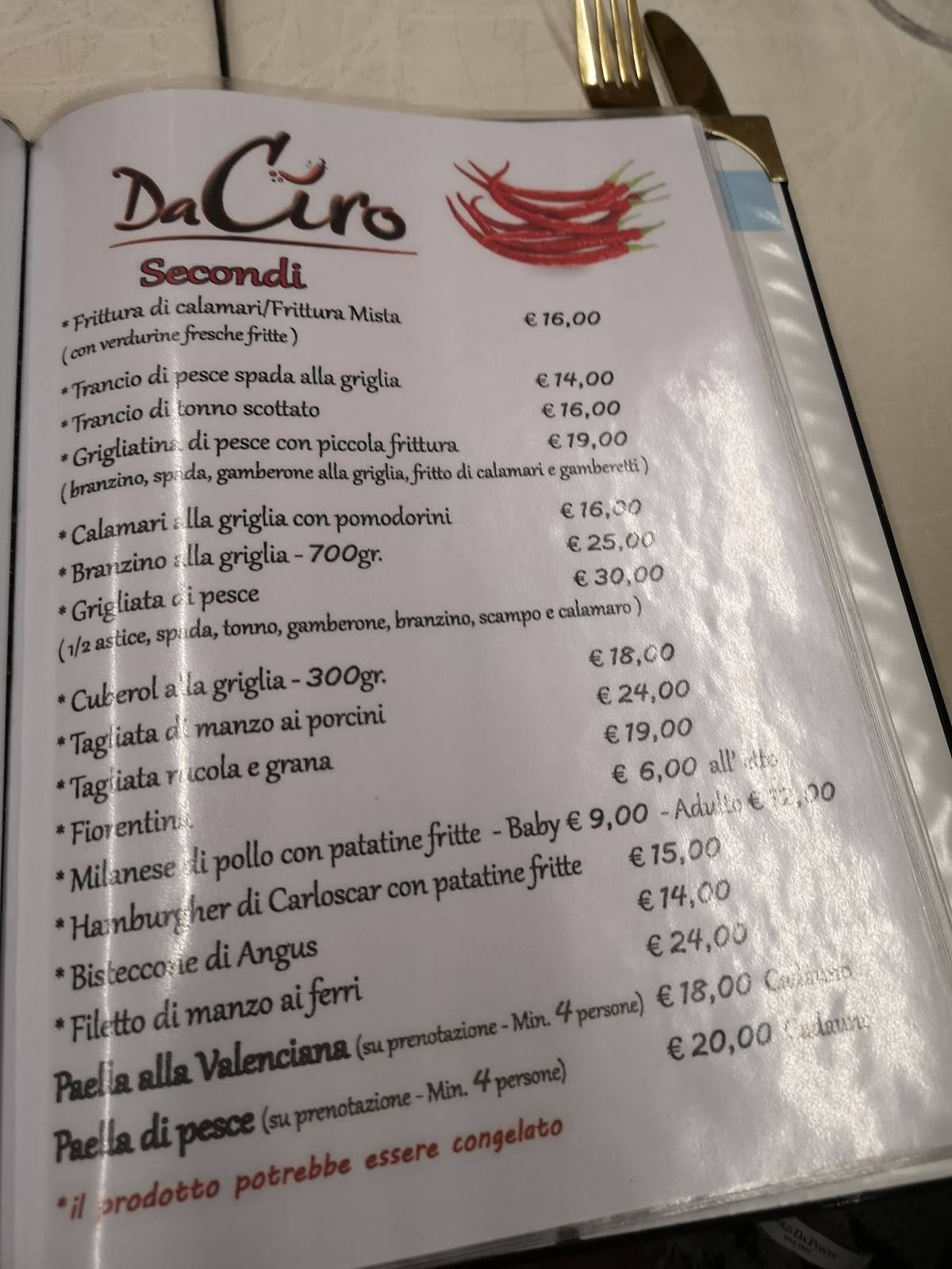 Menu di Da Ciro 