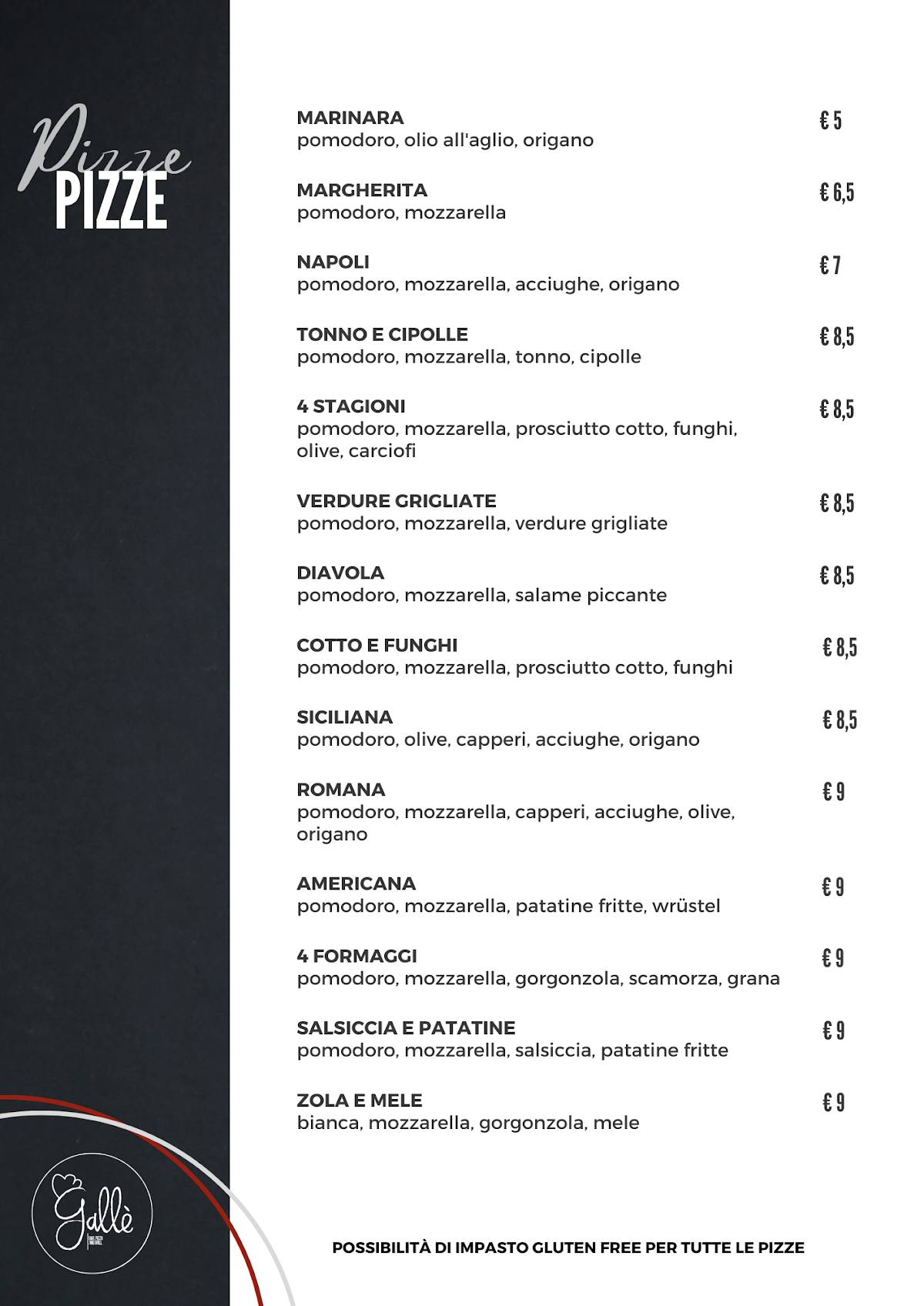 Menu di Gallè | Ristorante Bar Pizza & Grill 