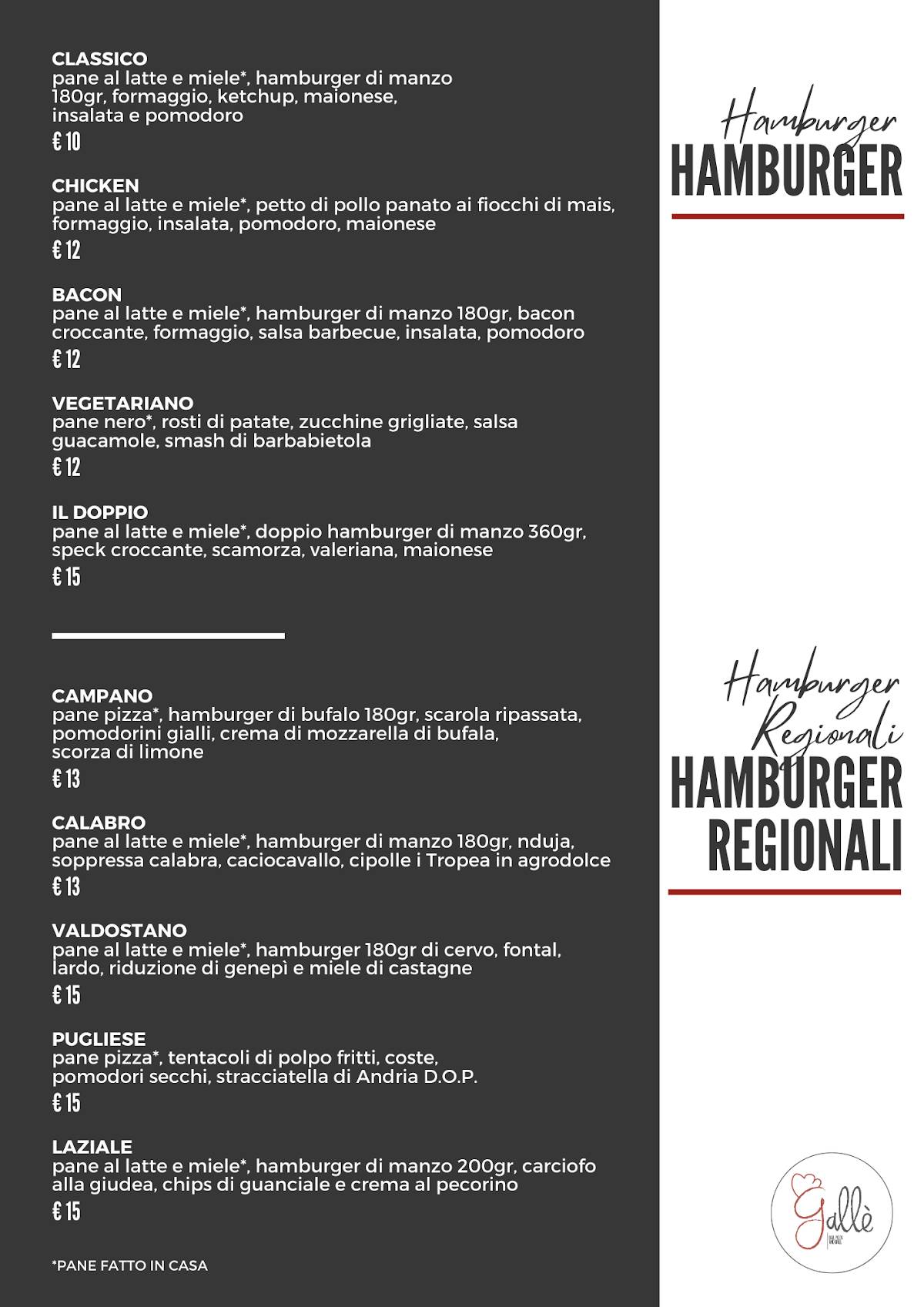 Menu di Gallè | Ristorante Bar Pizza & Grill 