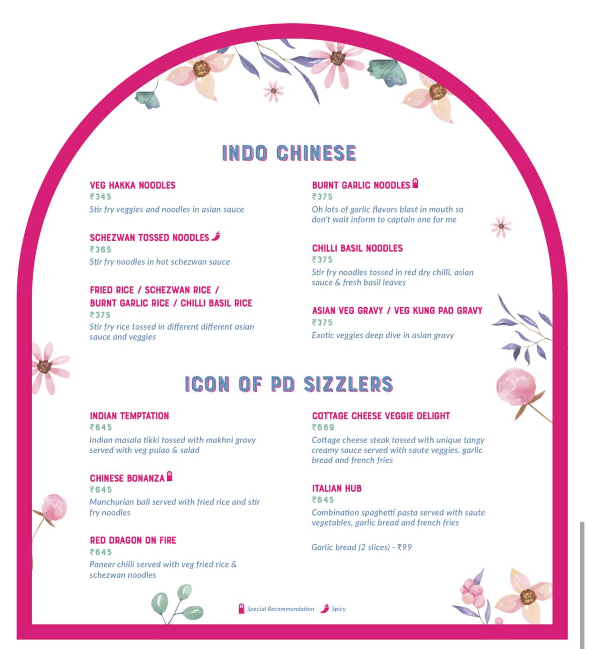 The Pink Door restaurant , Kudasan, Gandhinagar menu