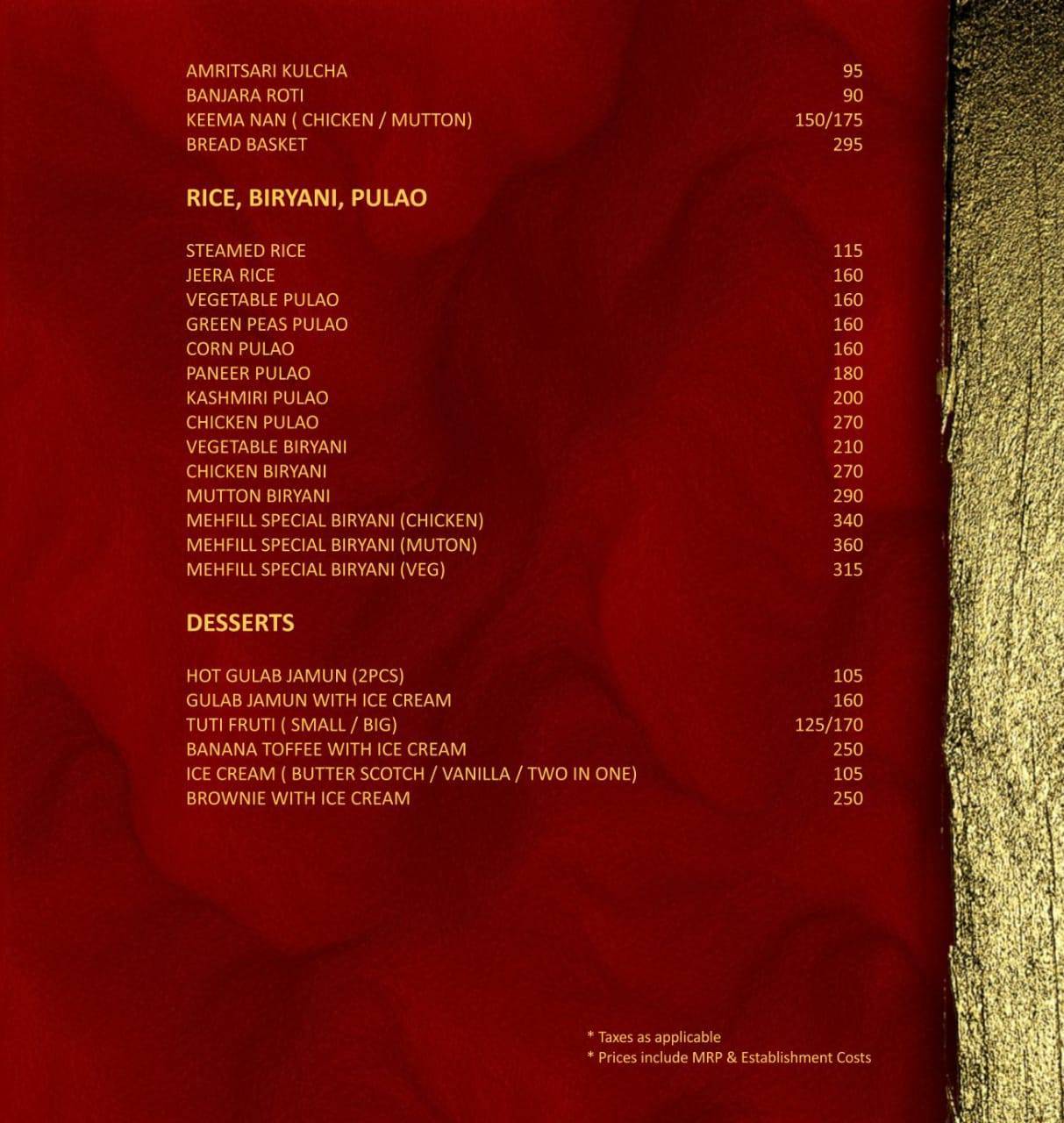 Mehfill- Resto Bar menu