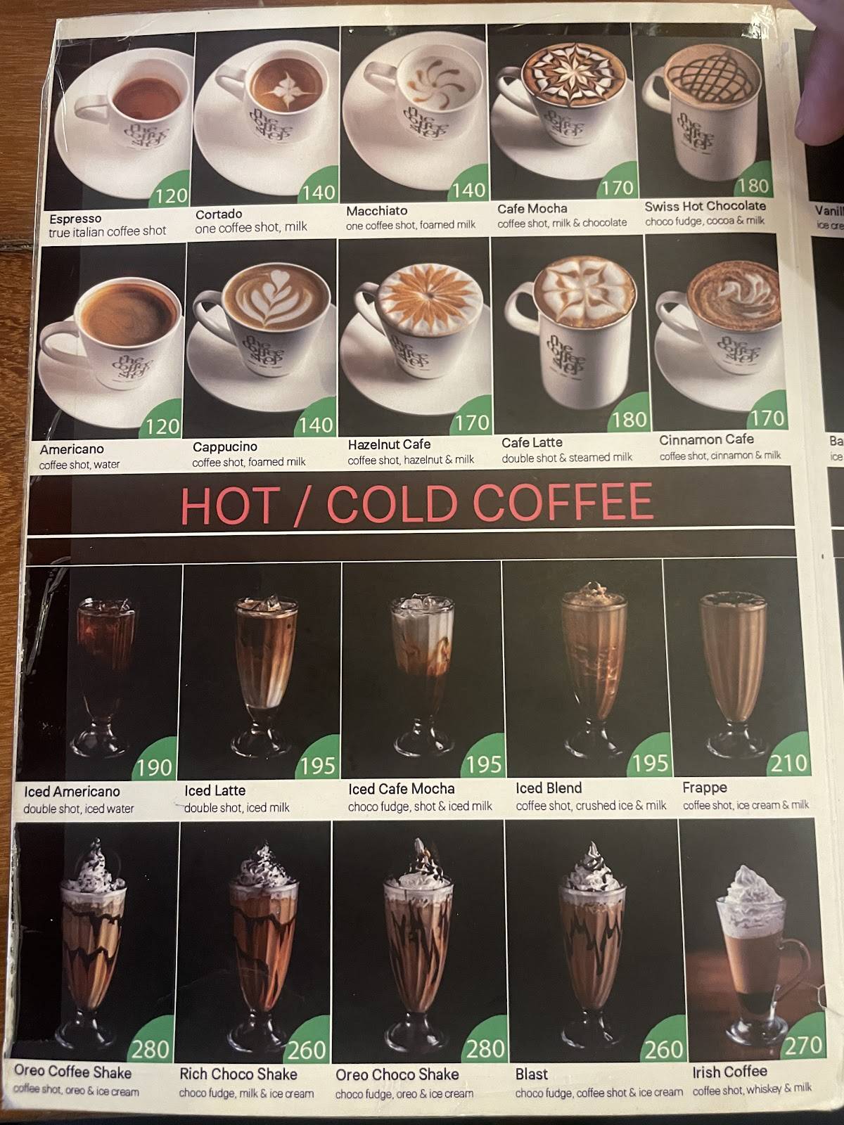 The Coffee Shop menu