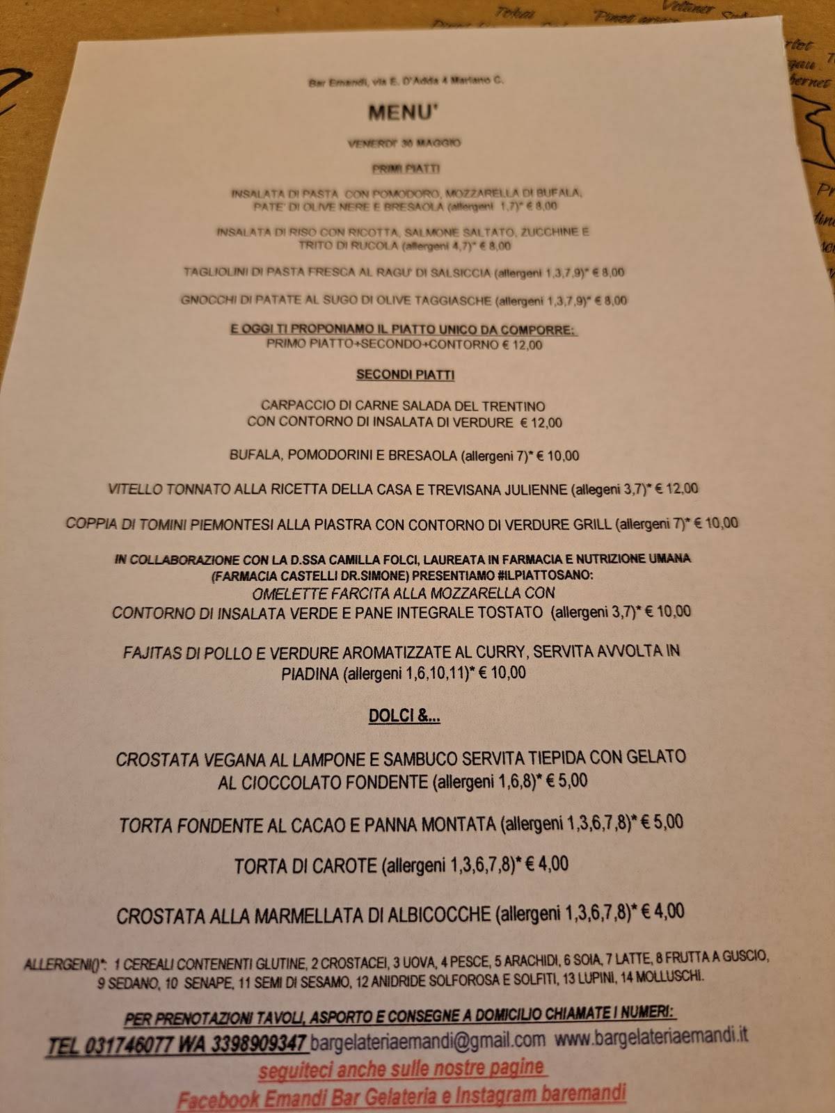Menu di Gelateria Emandi 