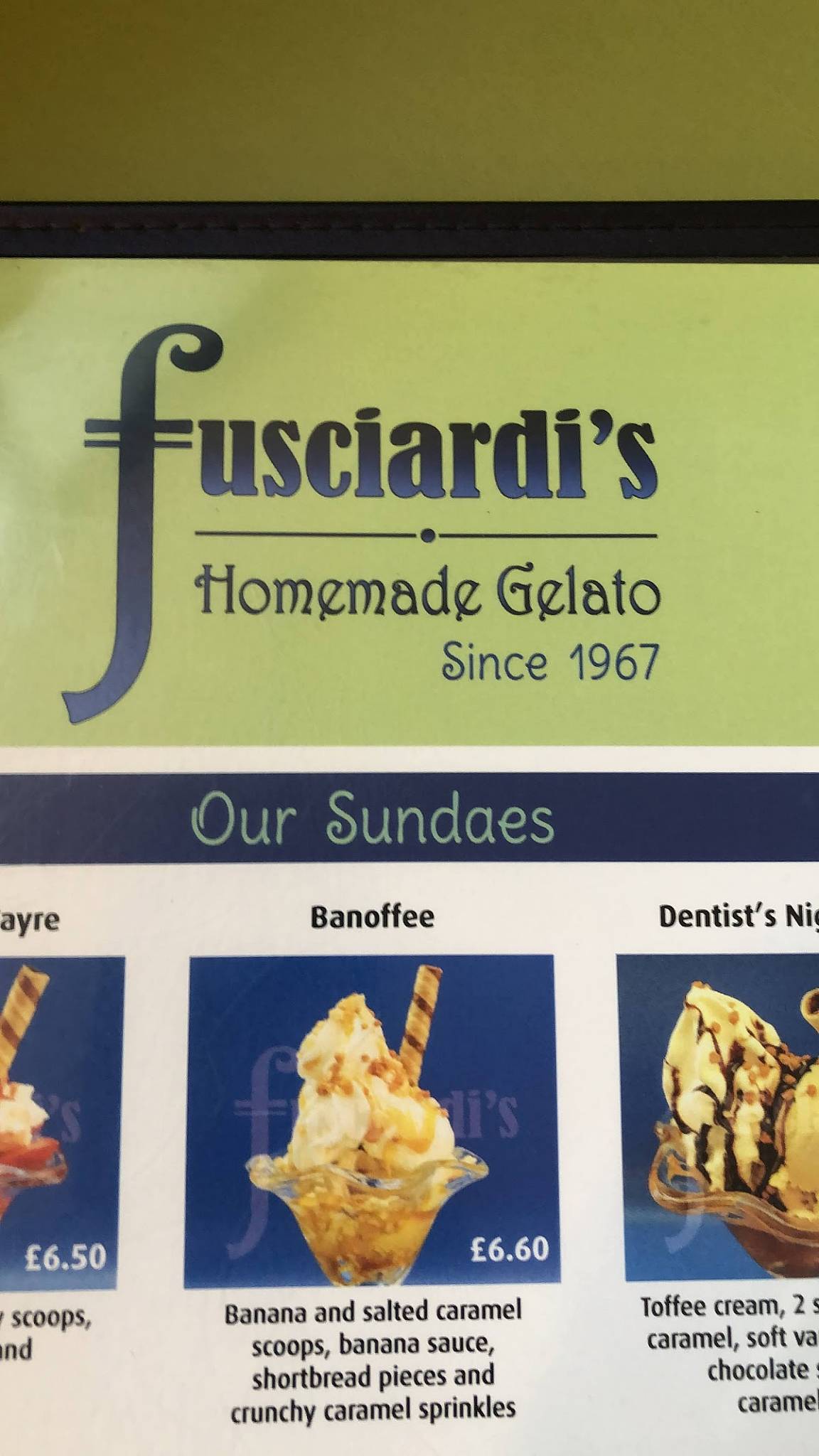 Menu at Gelato Famoso Ice Cream Parlour cafe, Eastbourne