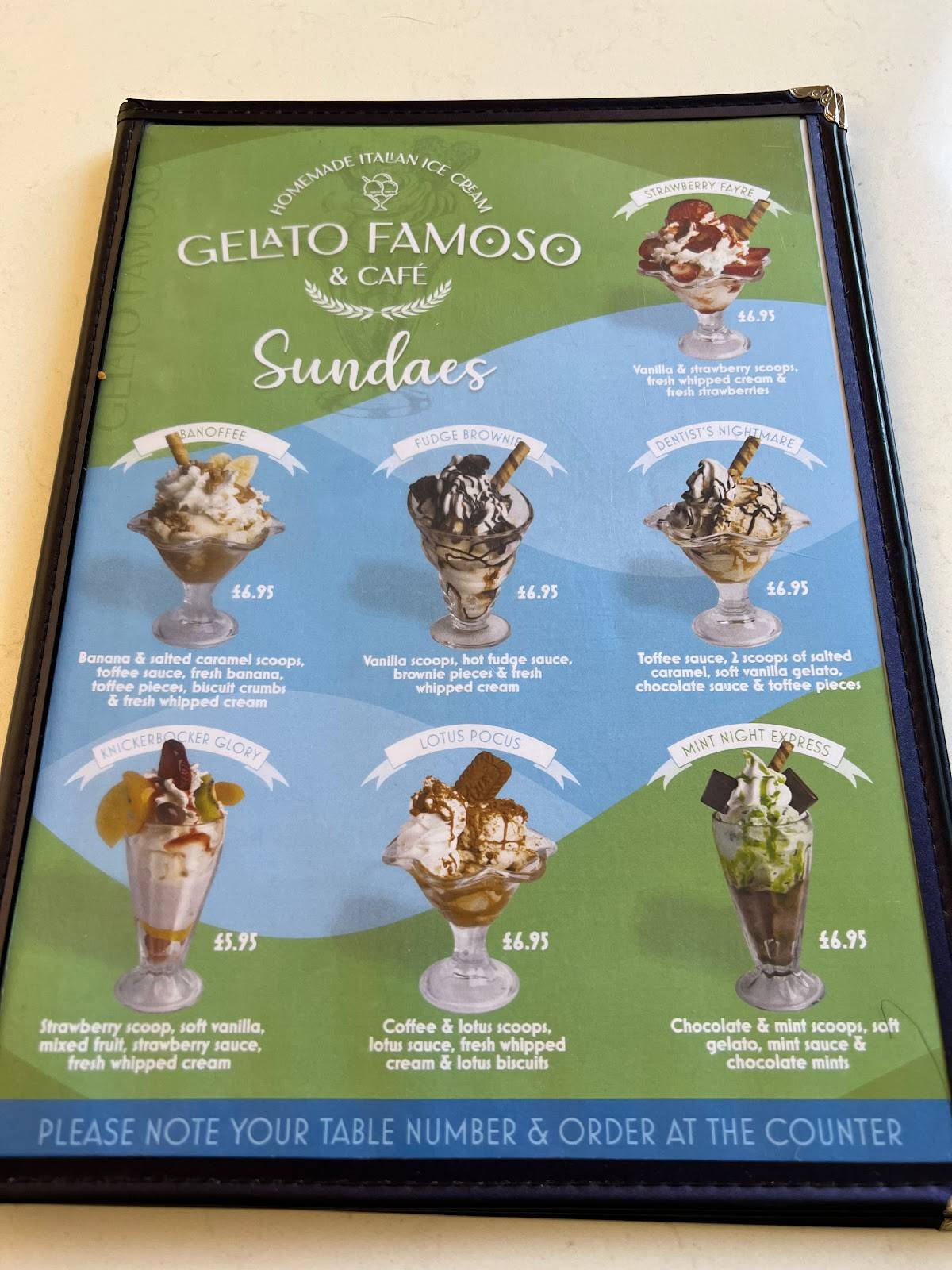 Menu at Gelato Famoso Ice Cream Parlour cafe, Eastbourne