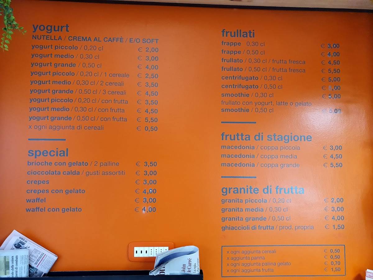Menu di Gelato Pazzo 