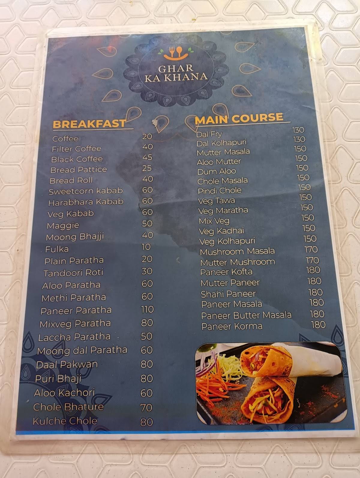 Ghar ka Khana menu