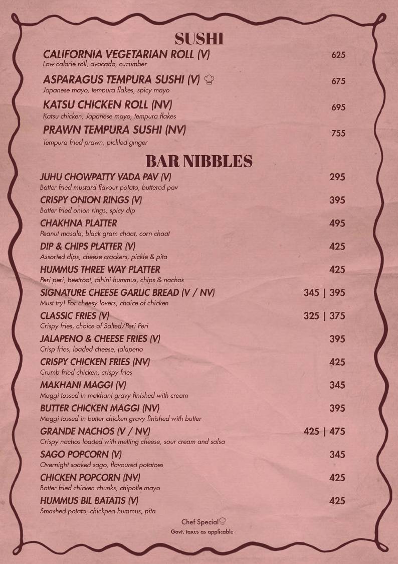 Veu By Dutyfree menu