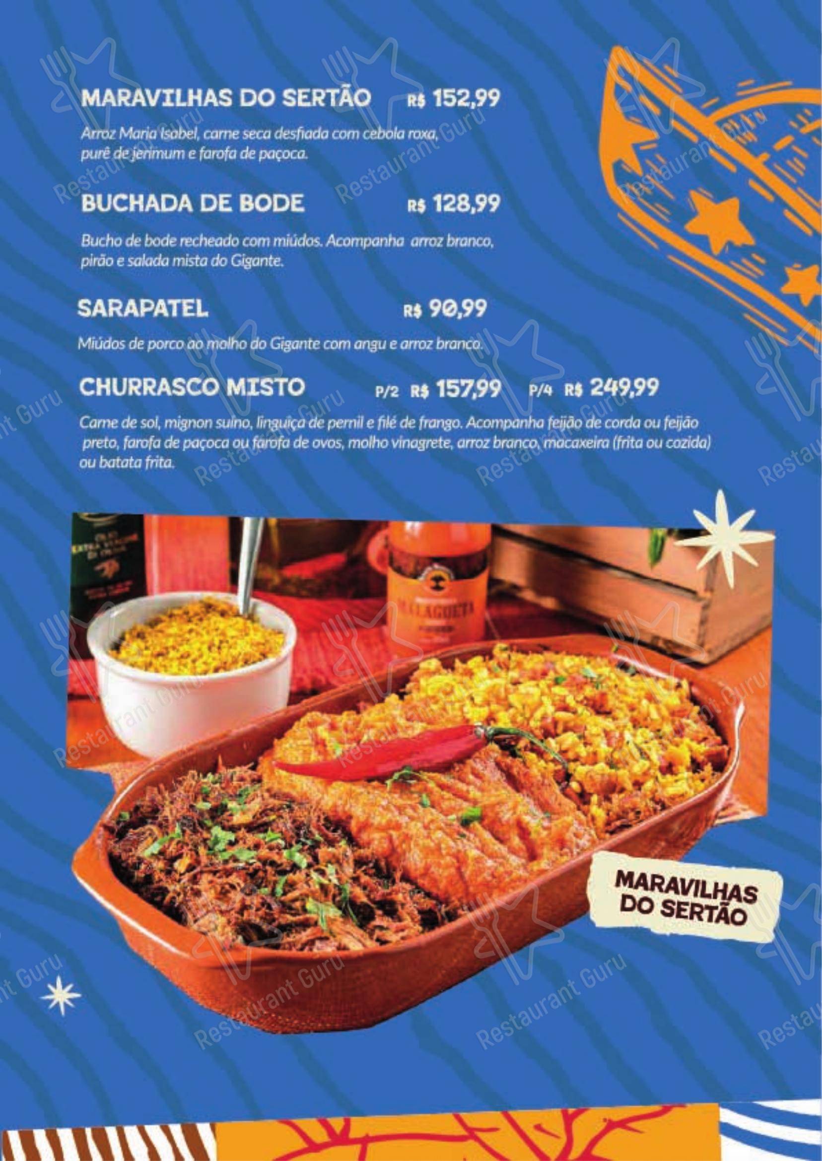 Menu para Gigante Nordestino em Rio de Janeiro