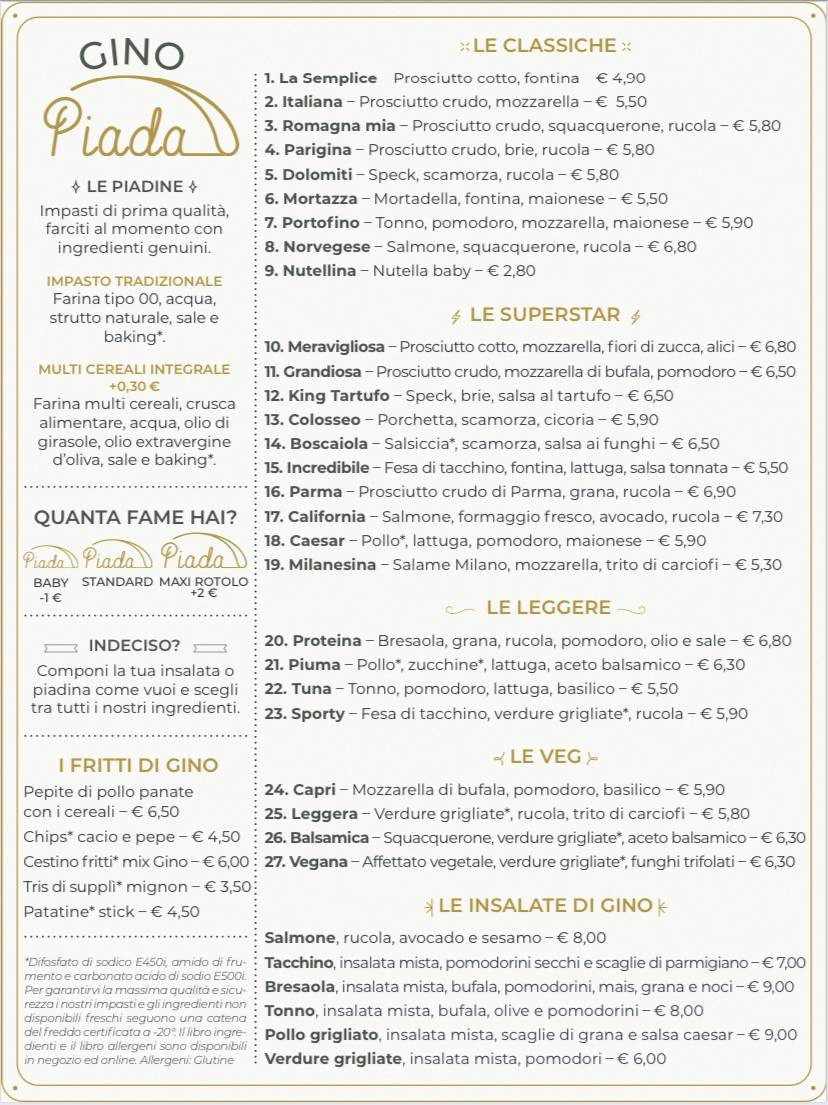 Menu di Gino Piada Trionfale 