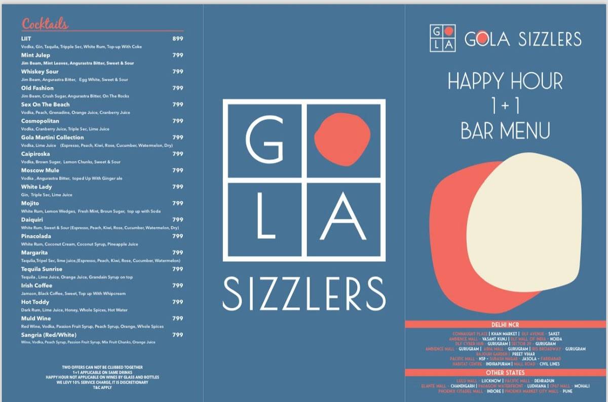 Gola Sizzlers, Lulu Mall menu