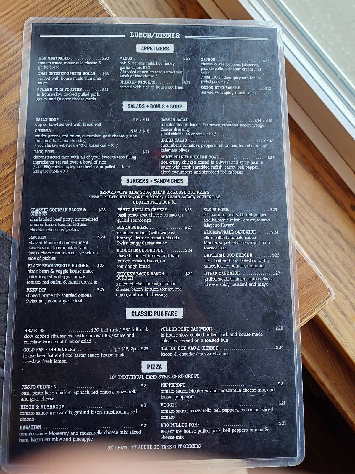 Menu at Gold Pan Saloon at the Best Western Gold Rush Inn pub & bar ...