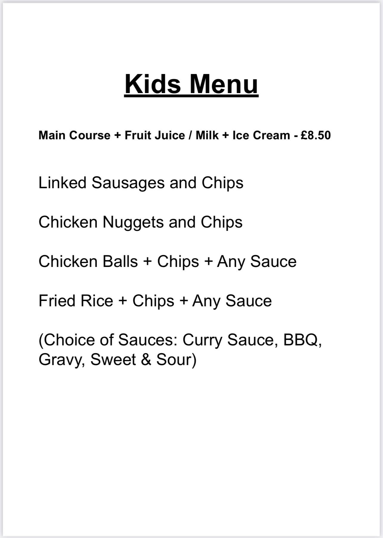 Menu at Golden Ocean restaurant, Stornoway