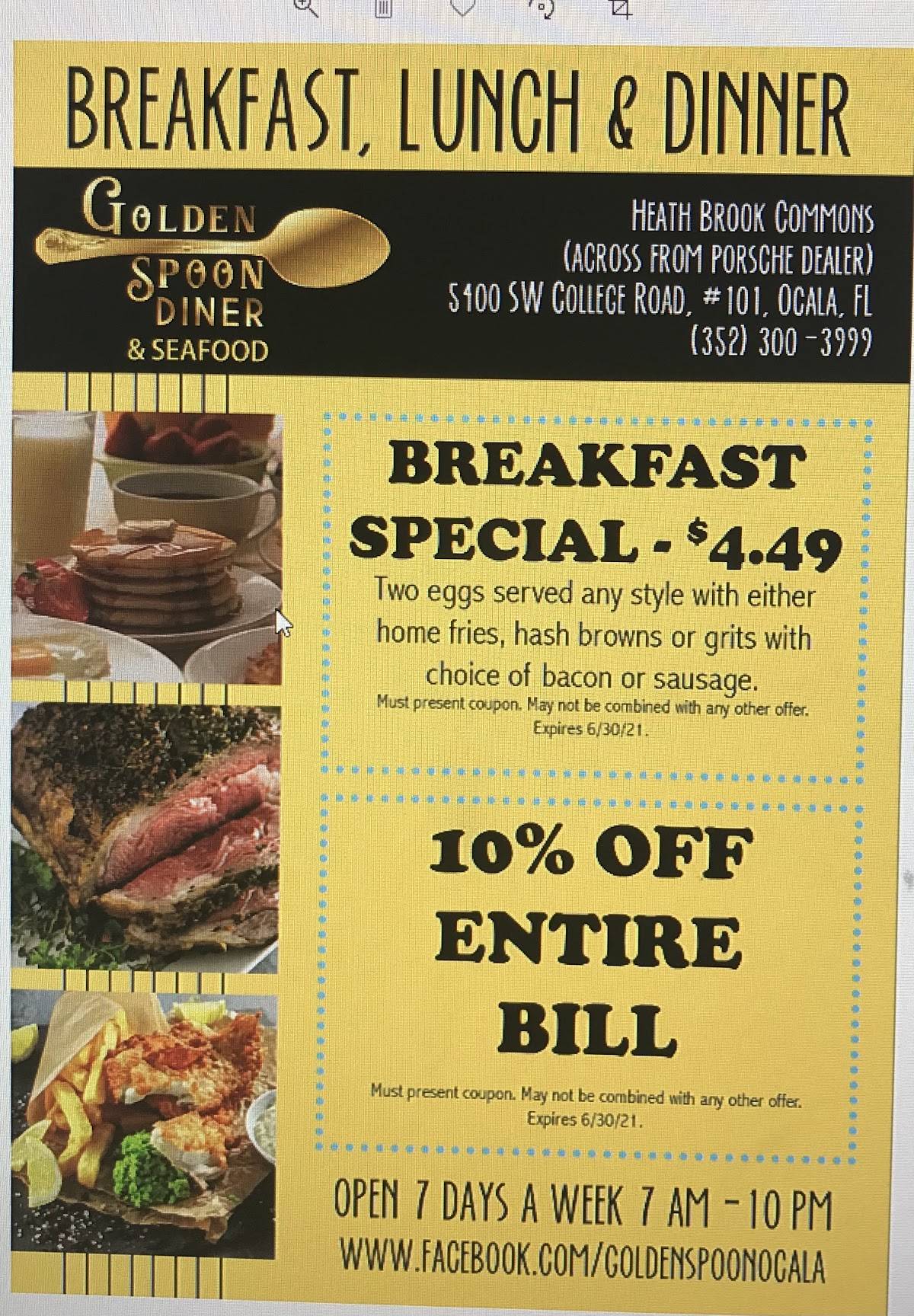 Menu at Golden Spoon Diner restaurant, Ocala