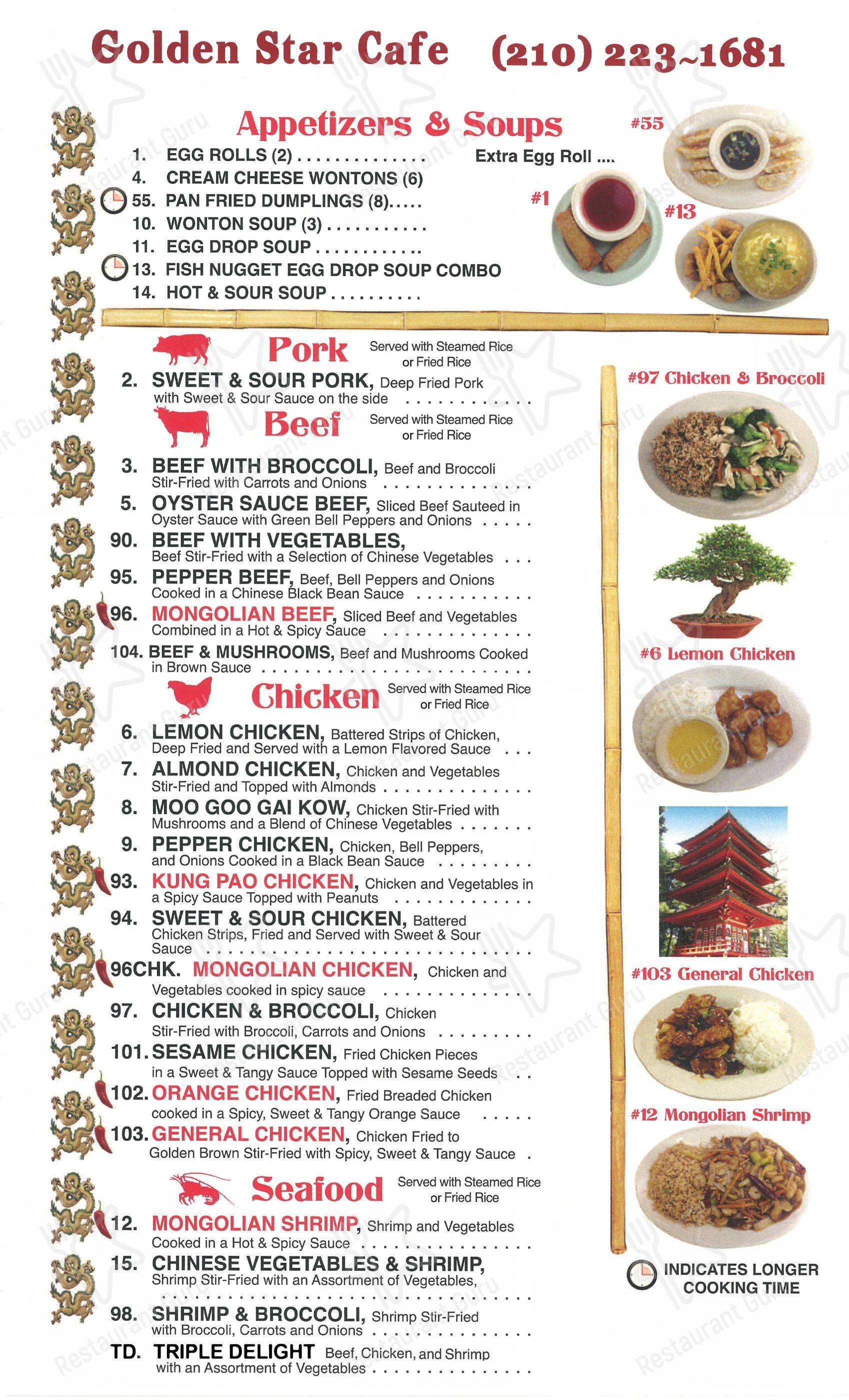 Menu at Golden Star Cafe, San Antonio, image size:1698x2798
