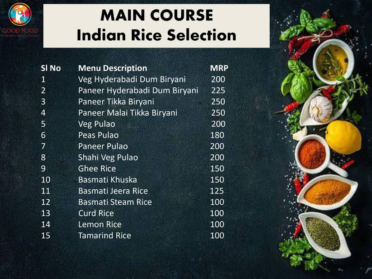 Good Food Cloud Kitchen and Restaurant menu