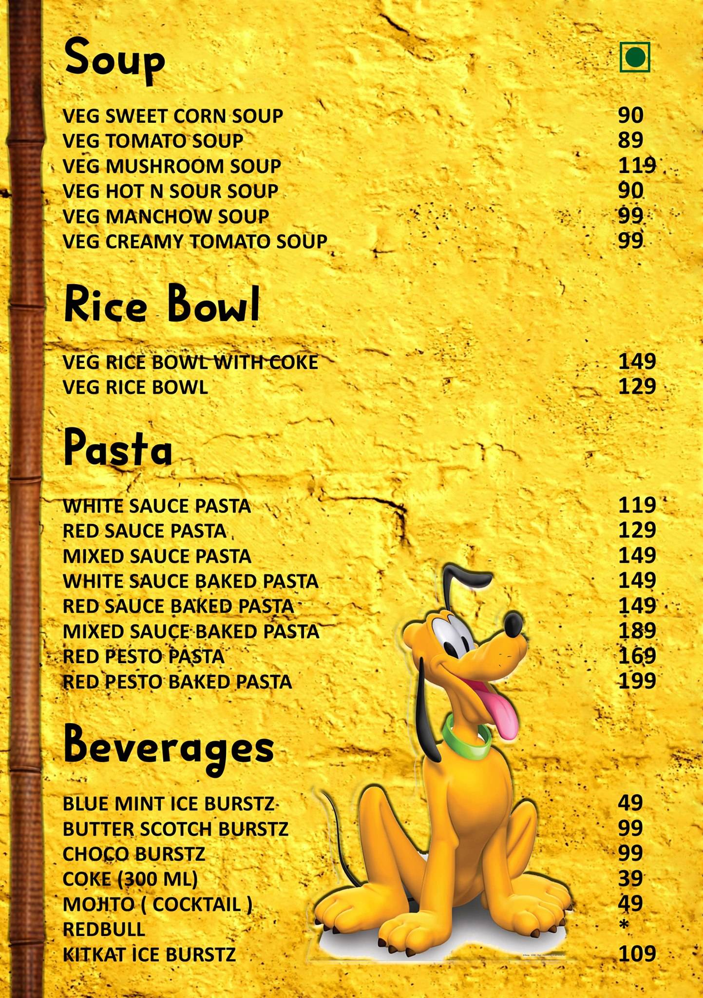 Goofys Cafe menu