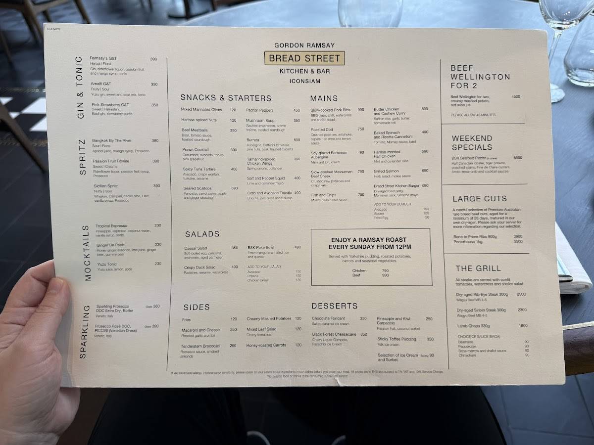 Menu at Gordon Ramsay Bread Street Kitchen & Bar - ICONSIAM, Bangkok