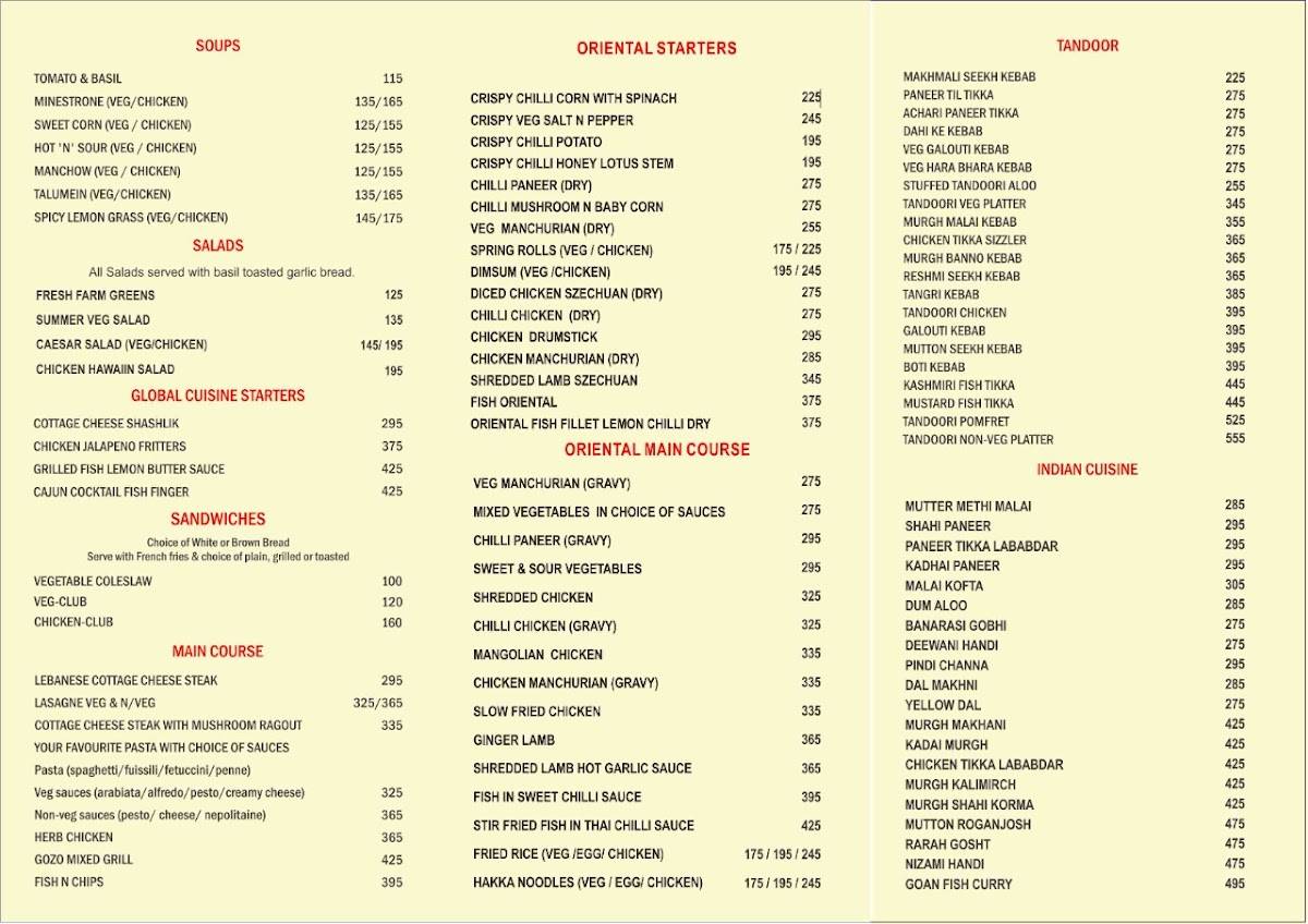 Gozo Restaurant menu