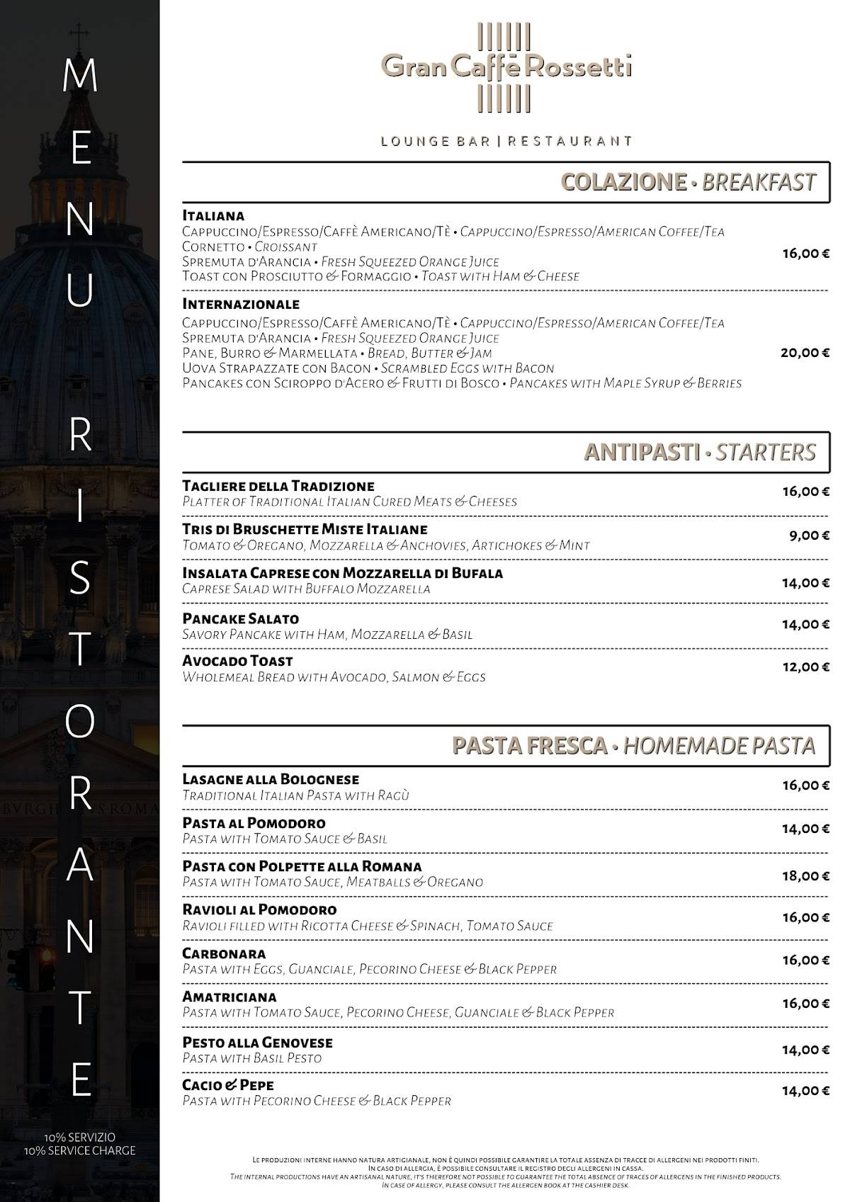 Menu di Gran Caffè Rossetti 