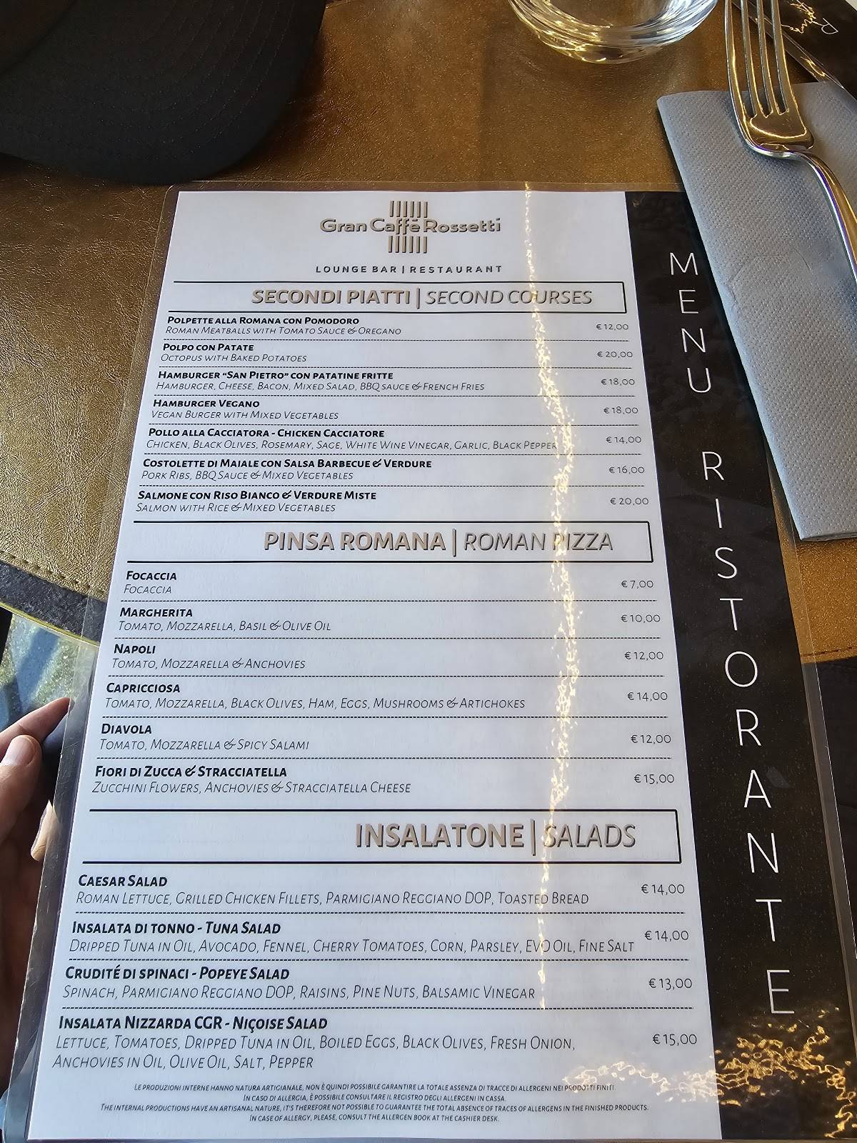 Menu di Gran Caffè Rossetti 