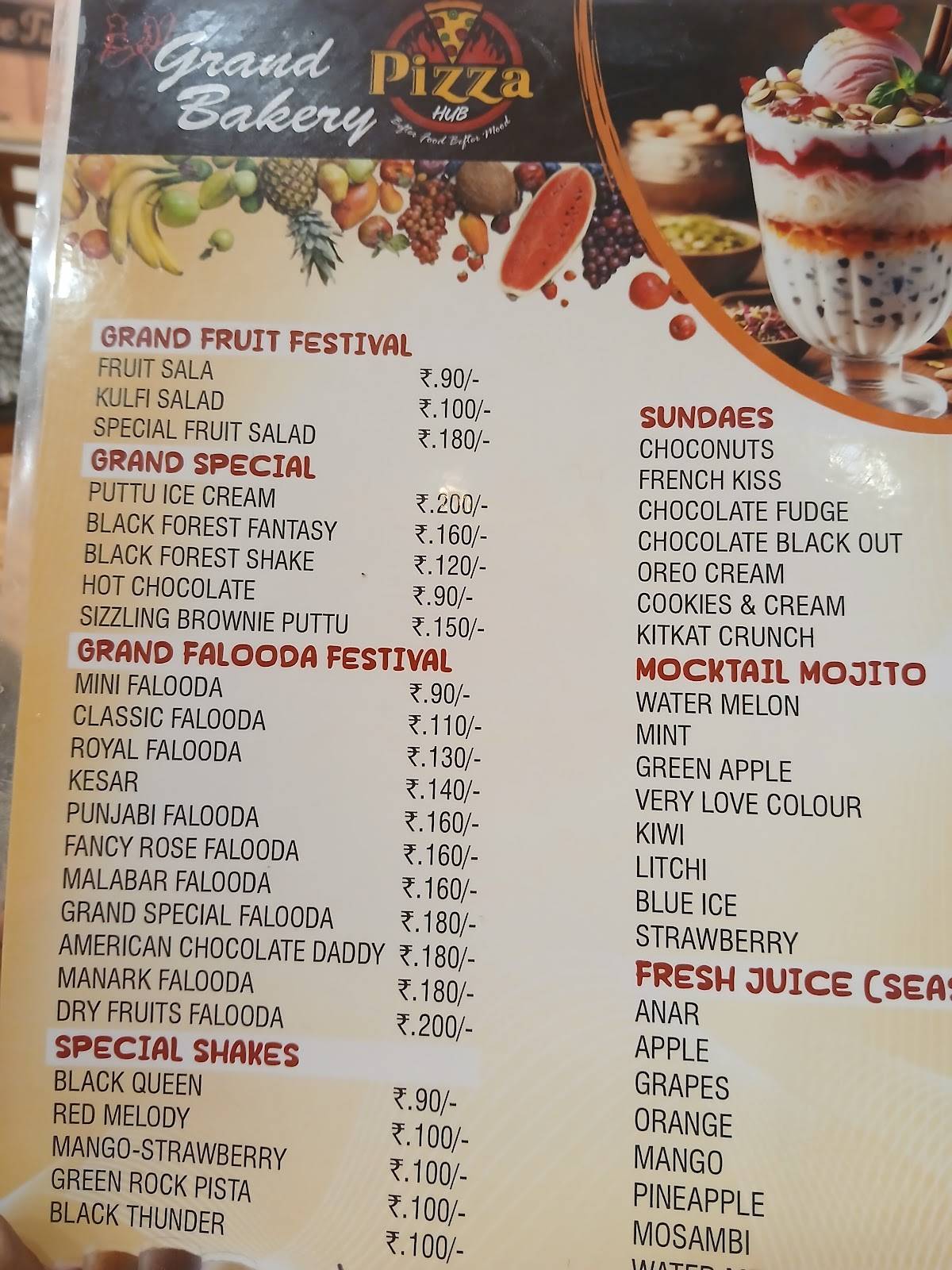 Grand Bakery menu