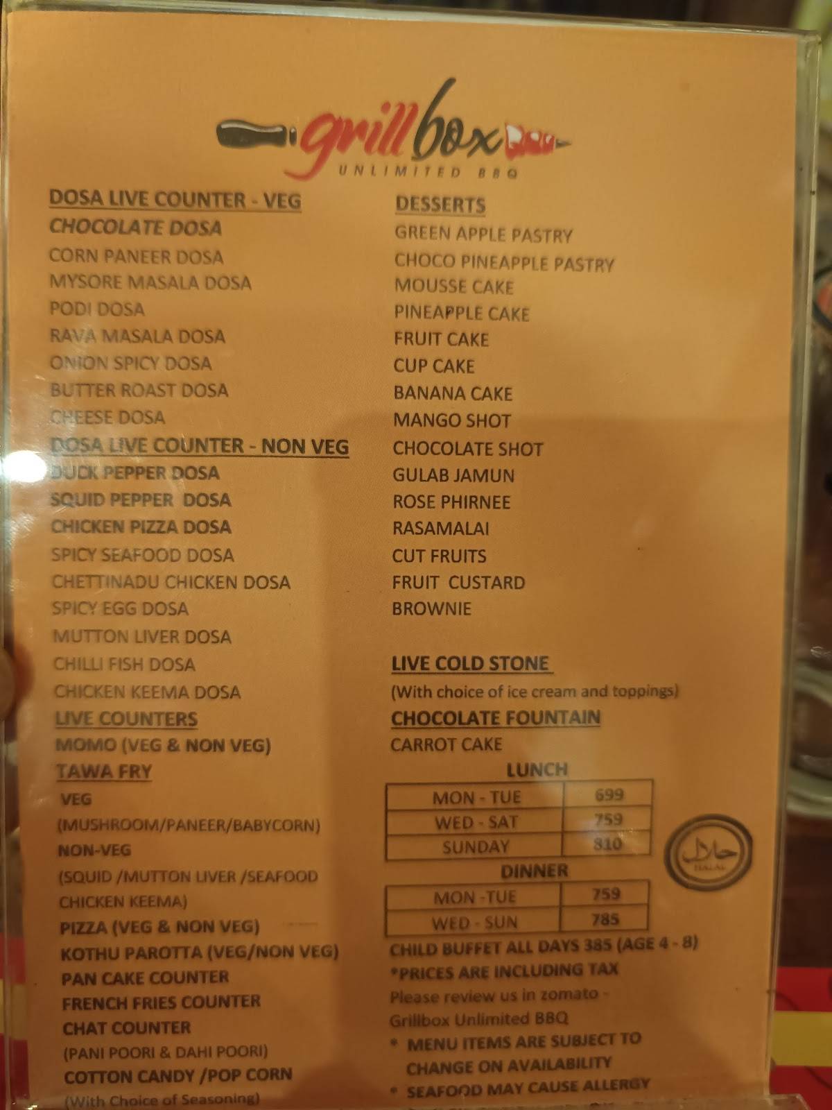 Grill Box menu