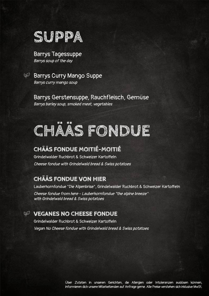 Menu di Barrys Restaurant, Bar & Lounge 