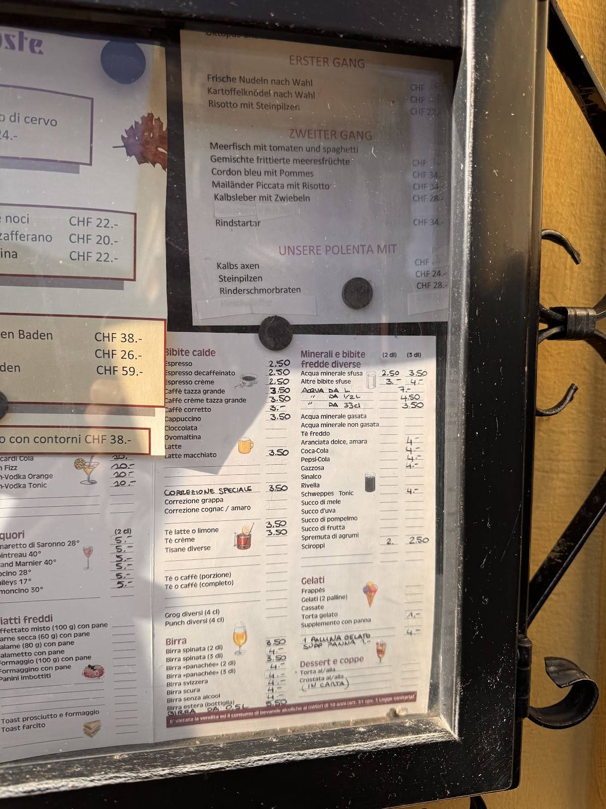 Menu di Grotto Reina 
