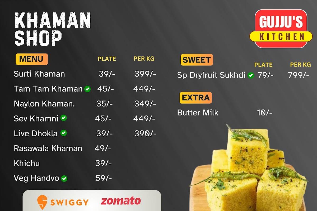 Gujju's Khaman Shop menu