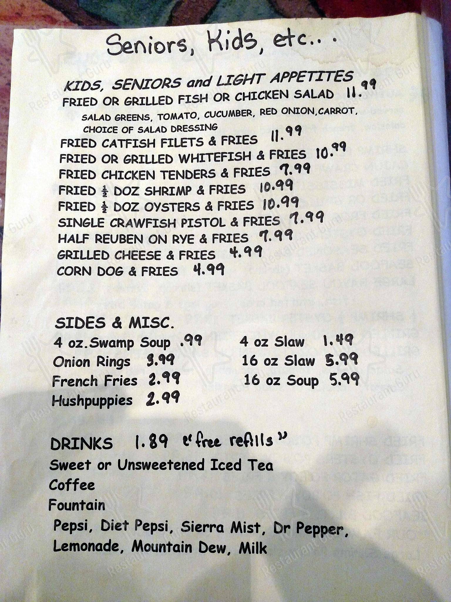 Fish River Grill menu