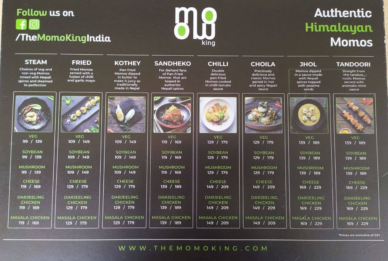 Momo King menu